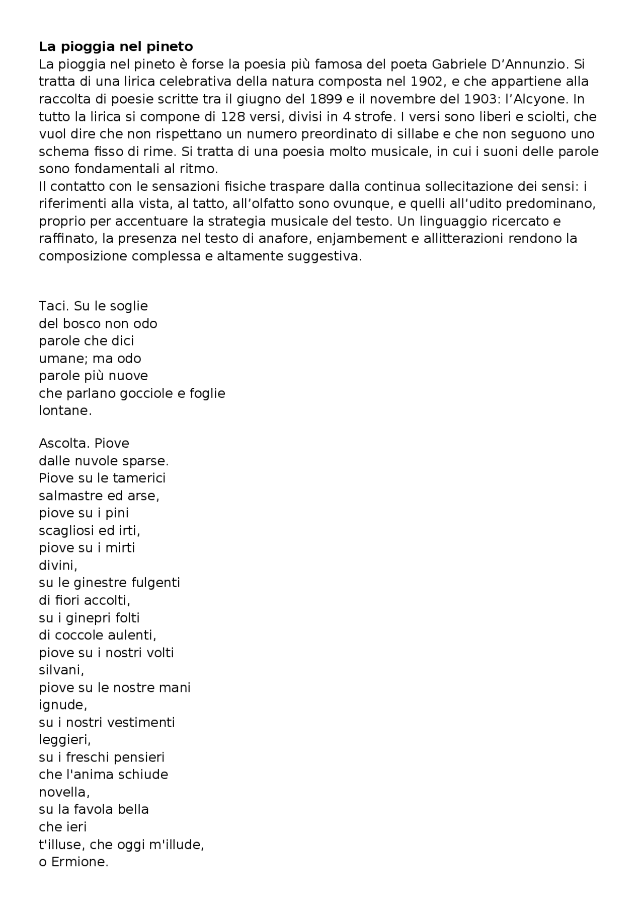 D'Annunzio La pioggia nel Parafrasi e figure retoriche. Docsity D'Annunzio La pioggia nel Parafrasi e figure retoriche. Docsity
