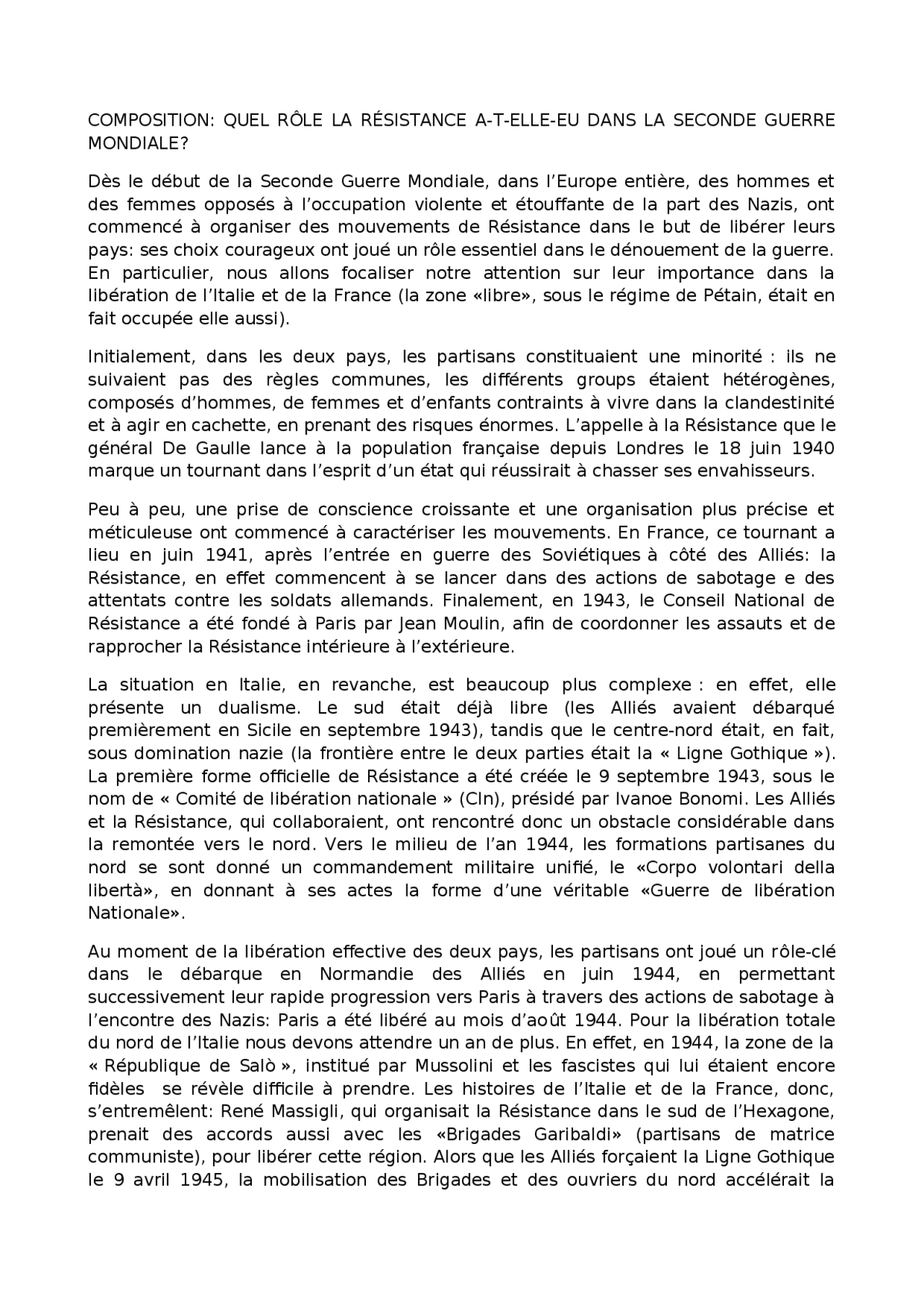 La Résistance pendant la Seconde Guerre mondiale
