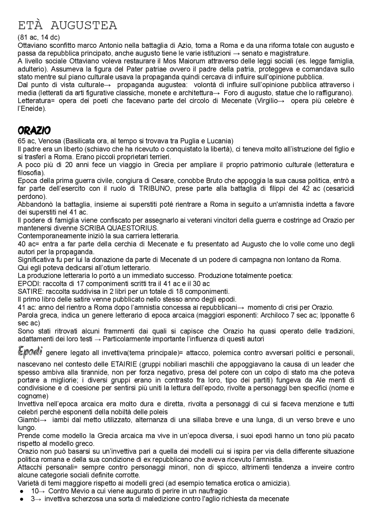 Età augustea e orazio - Docsity