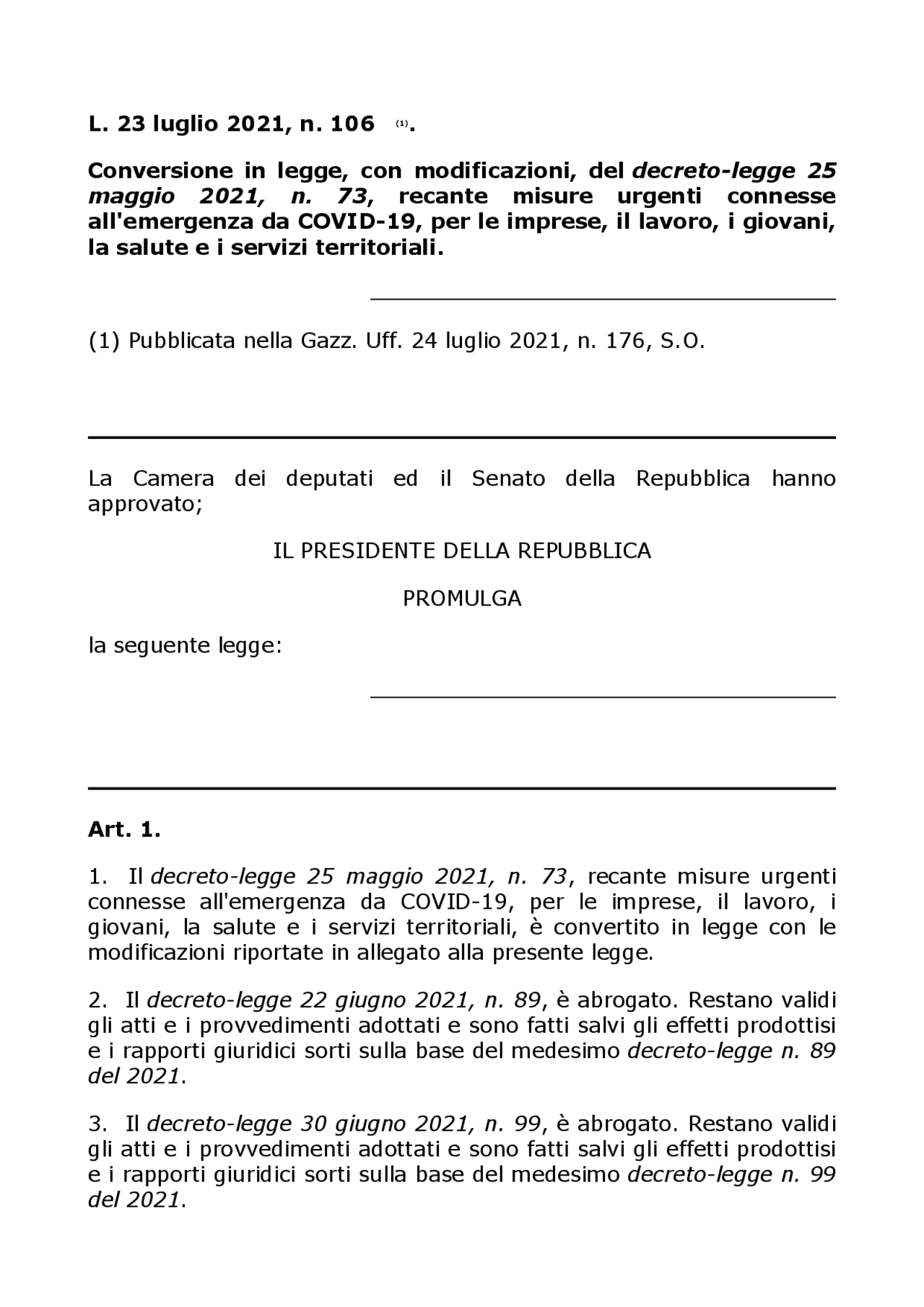 l 18 luglio 2025 n 106