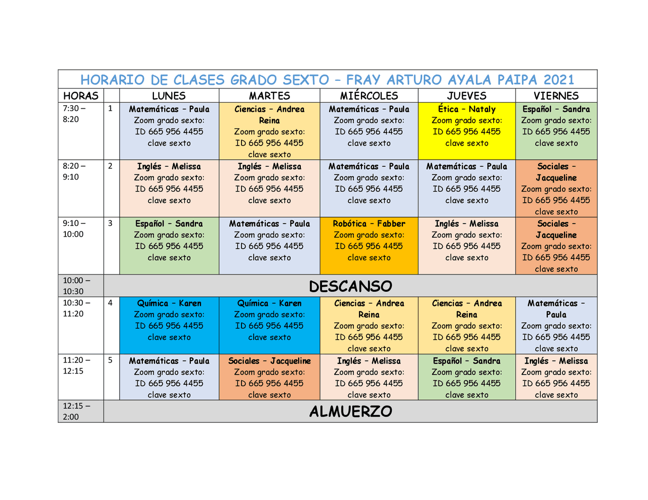 Horario De Sexto Grado De Primaria www.docsity.com