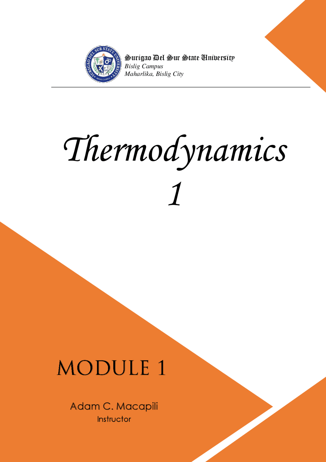 Module one in thermodynamics - Docsity