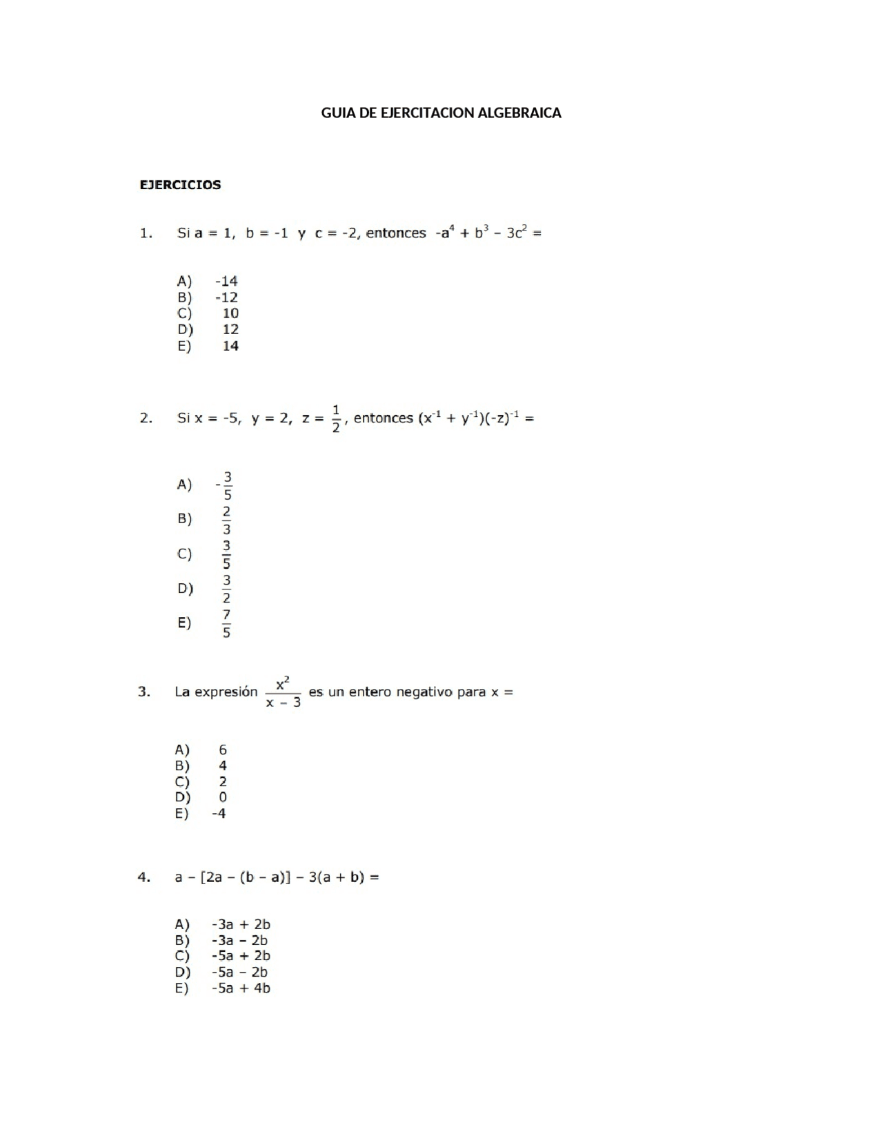 Expresiones Algebraicas | Ejercicios de Matemáticas | Docsity