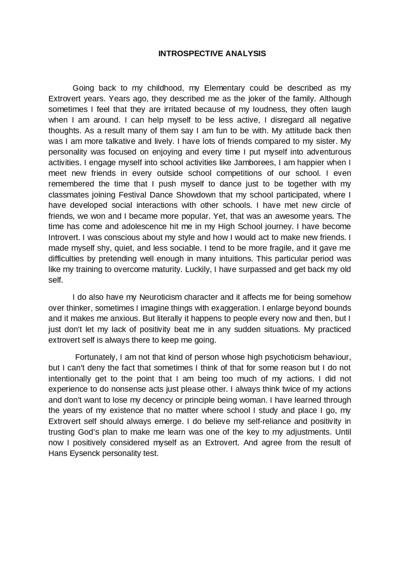 Introspective analysis - Docsity