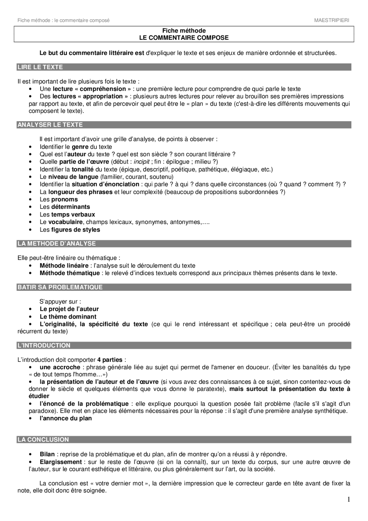 Fiche méthode: le commentaire composé | Guide, Projets, Recherche ...