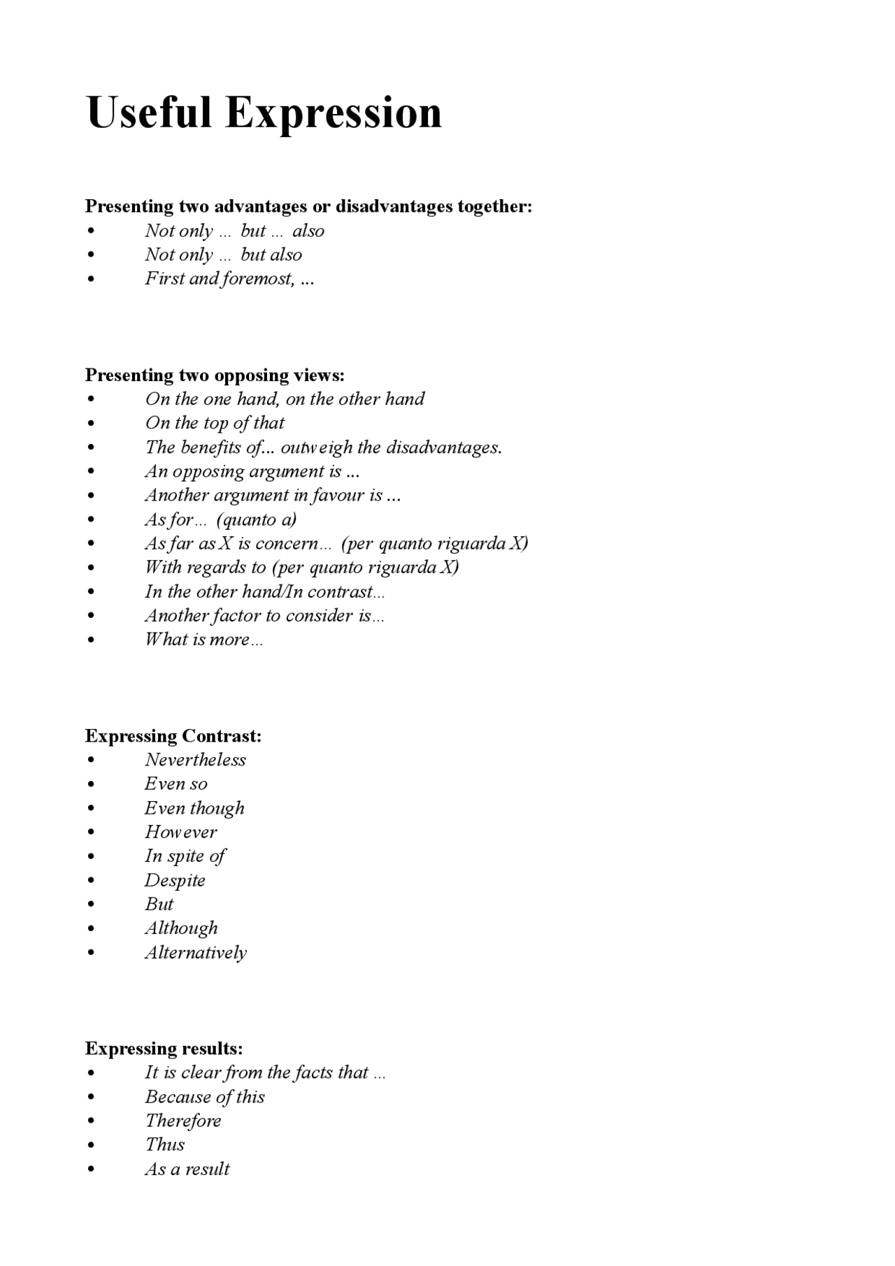 Useful Expression for FCE and CAE - Docsity