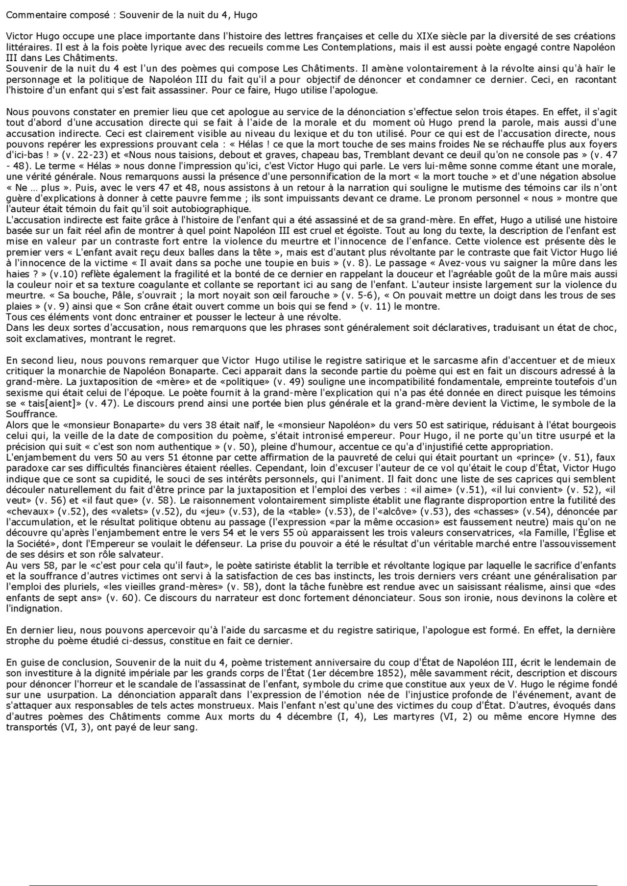 Exemple De Commentaire Composé Corrigé Victor Hugo Pdf Commentaire composé: Souvenir de la nuit du 4, Hugo | Guide, Projets,  Recherche Littérature | Docsity