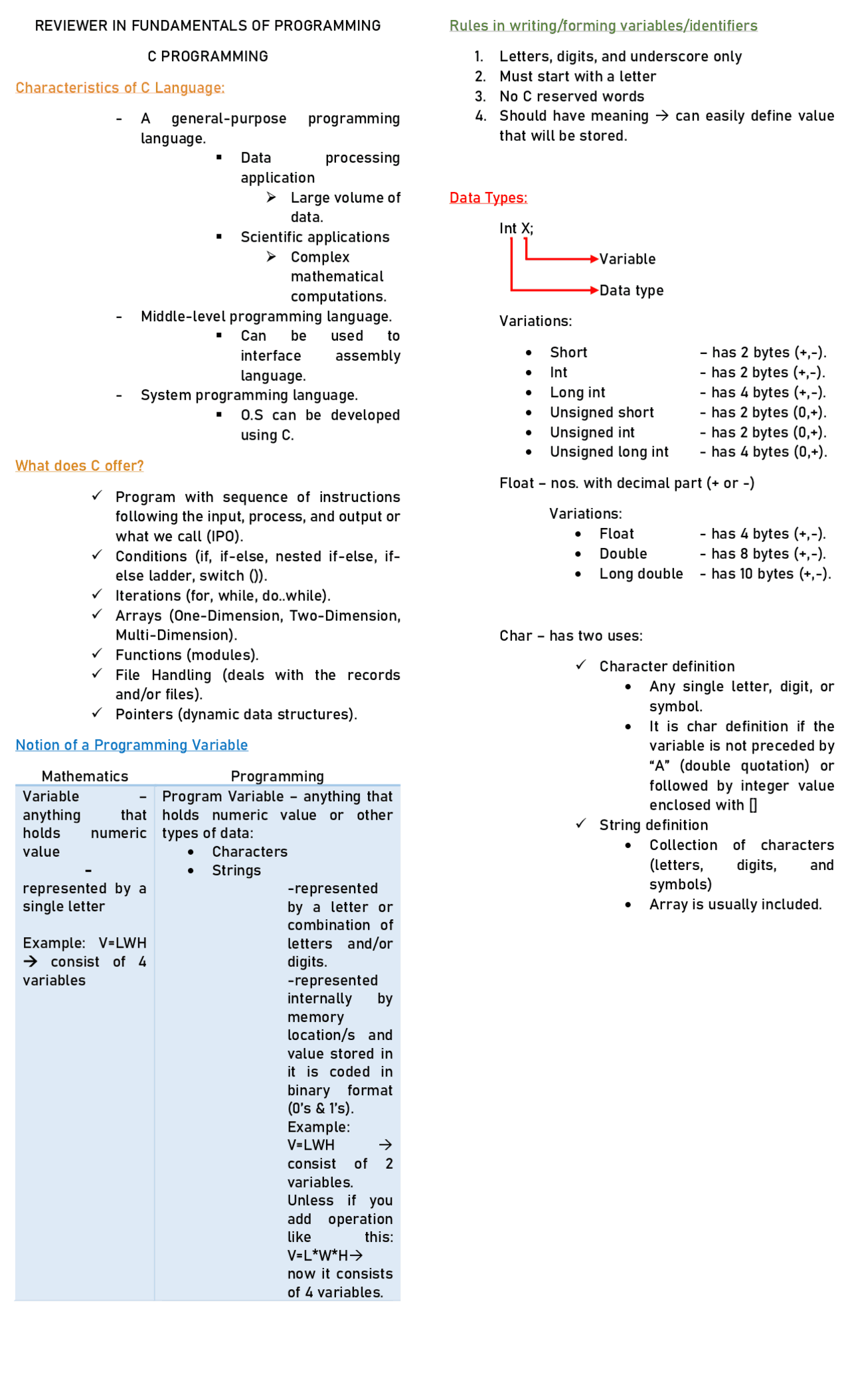 Fundamentals of Programming - Docsity