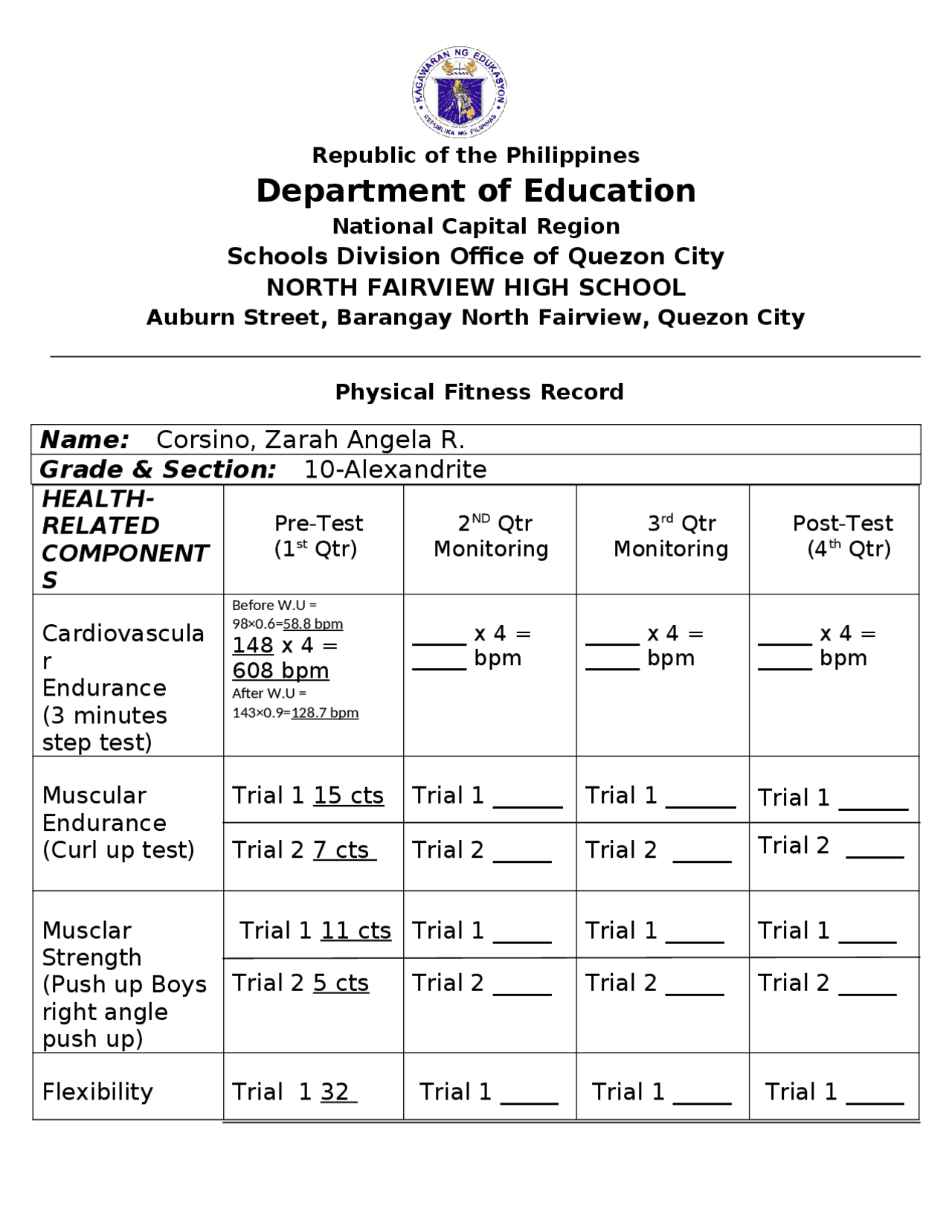 Physical Fitness Record Docsity physical-fitness-record-docsity