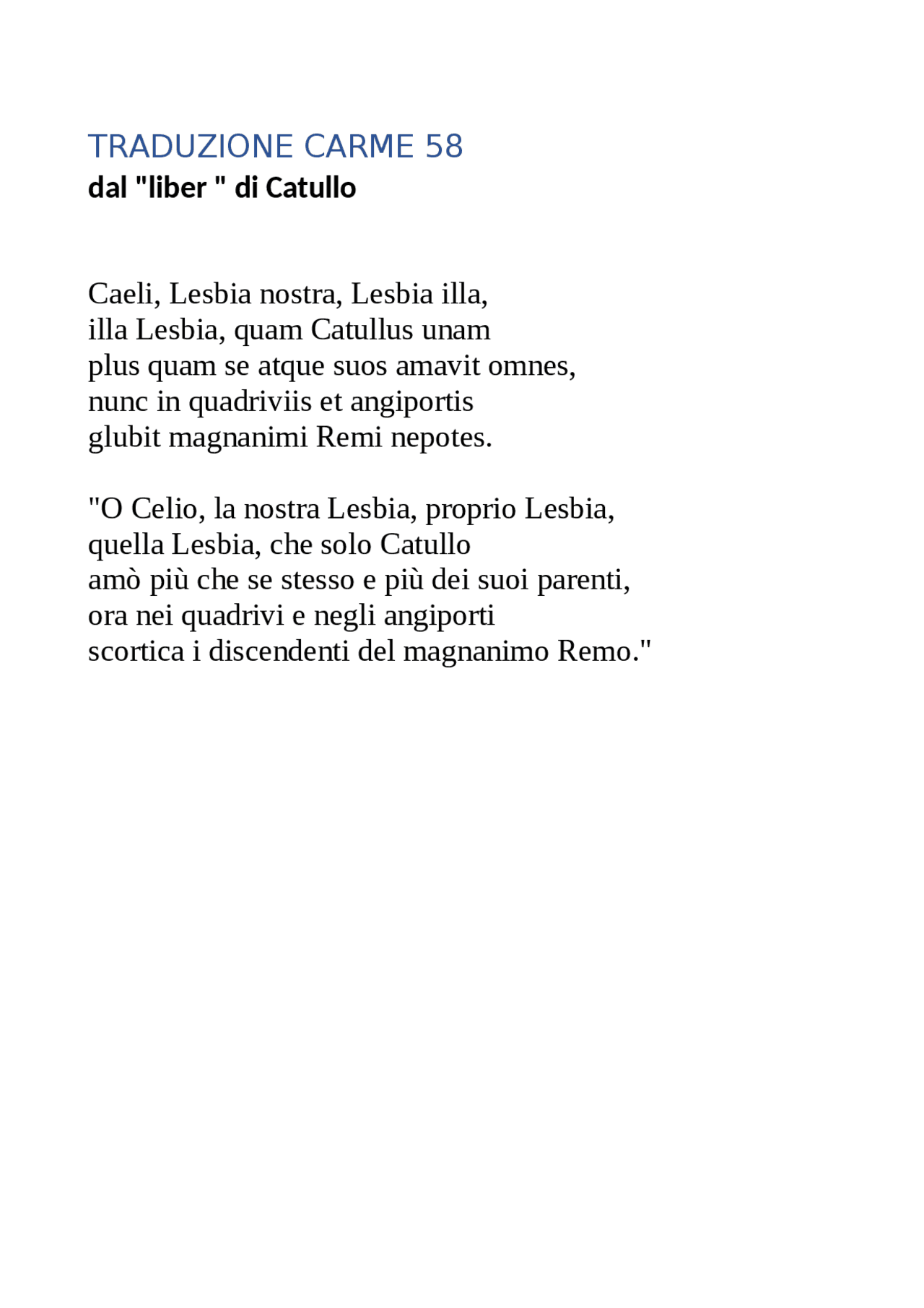 Carme 58 Catullo Gaio Valerio Sintesi del corso di Latino Docsity Carme 58 Catullo Gaio Valerio Sintesi del corso di Latino Docsity