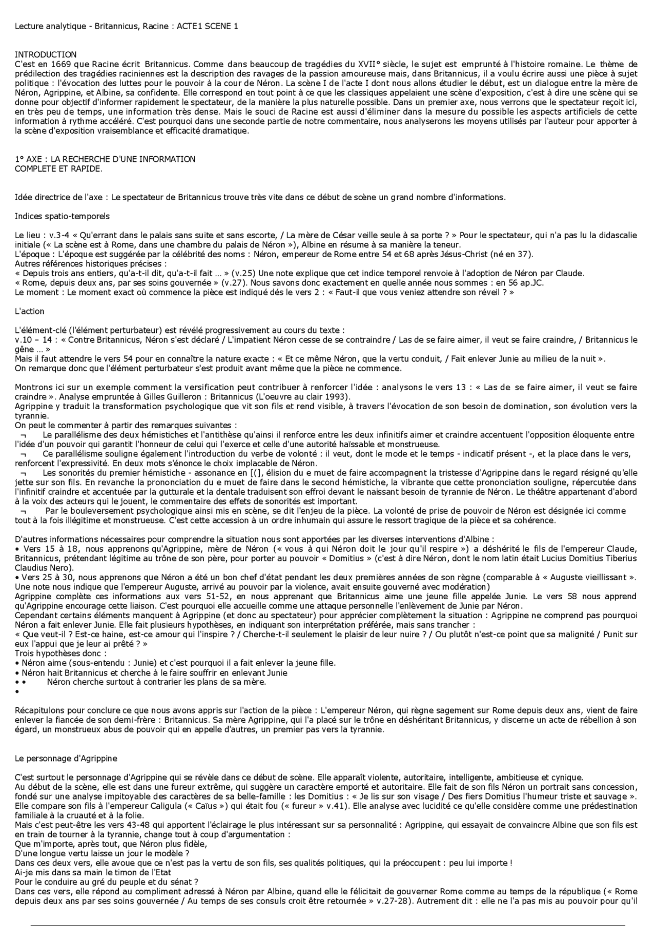 Commentaire Britannicus Acte 2 Scène 2 Commentaire de Britannicus - acte 1 scene 1 | Guide, Projets, Recherche  Théâtre | Docsity