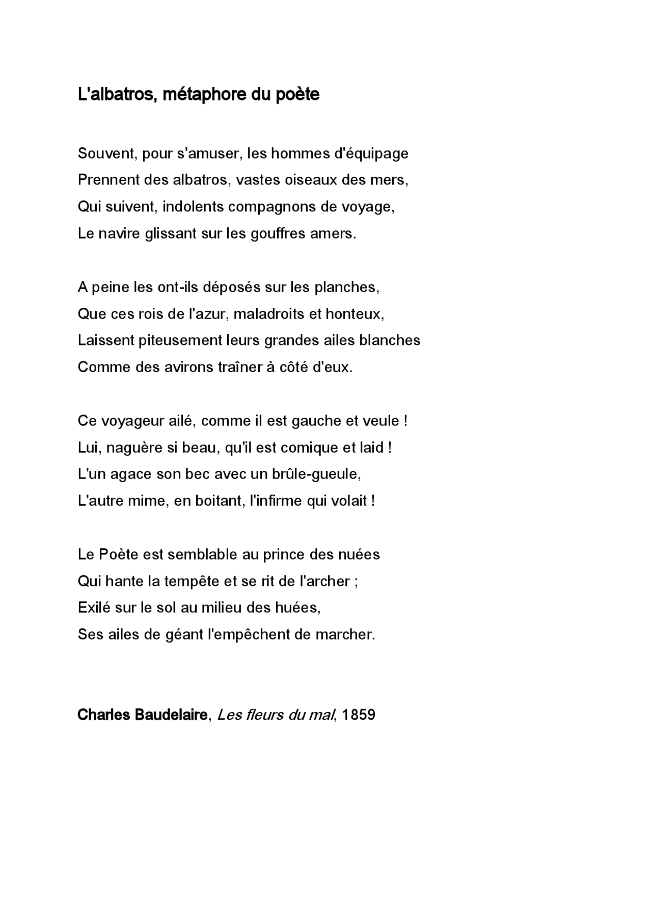 Commentaire de L'albatros de Baudelaire | Guide, Projets, Recherche ...