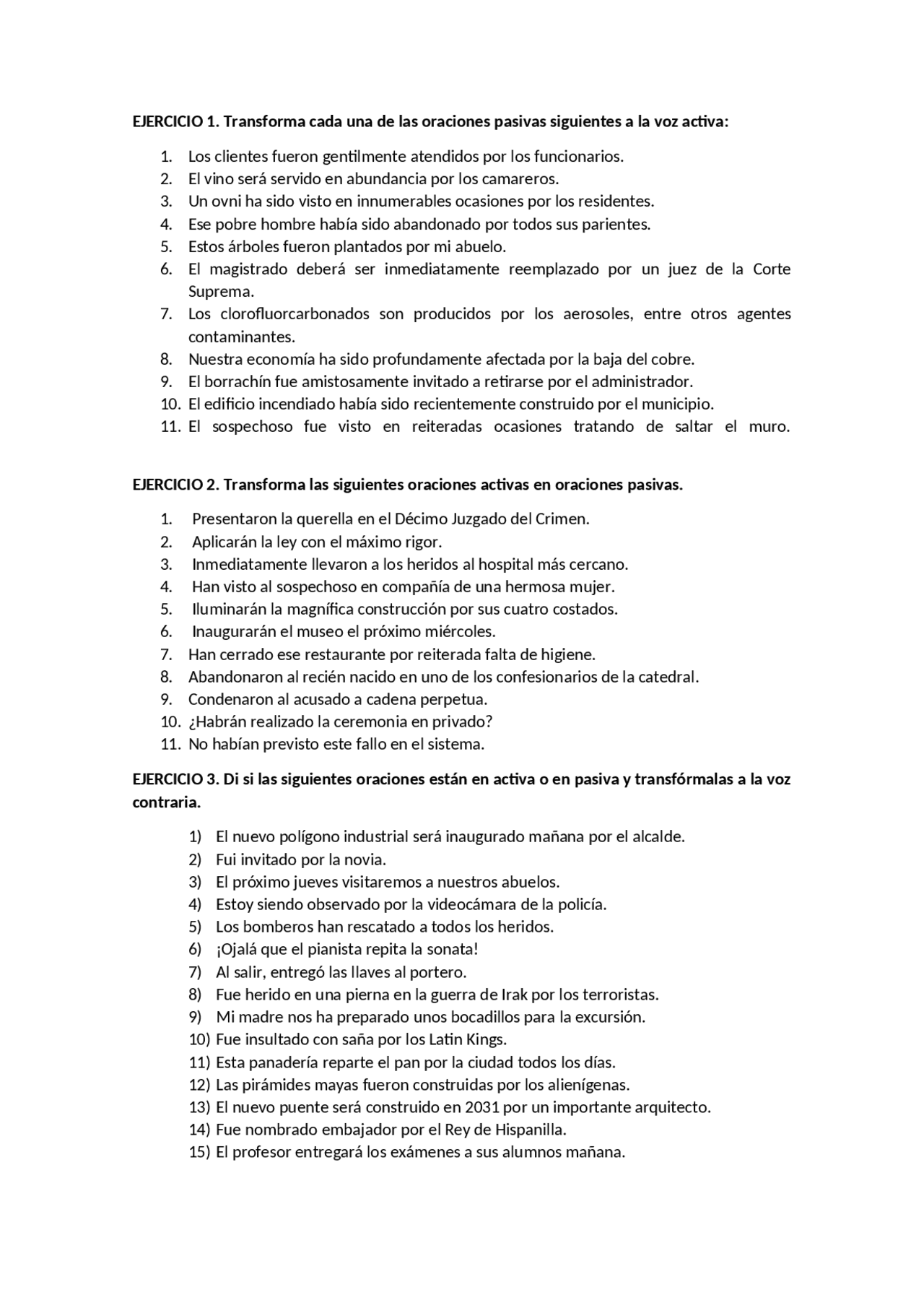 Ejercicios para trabajar voz activa y pasiva | Ejercicios de Lengua y ...