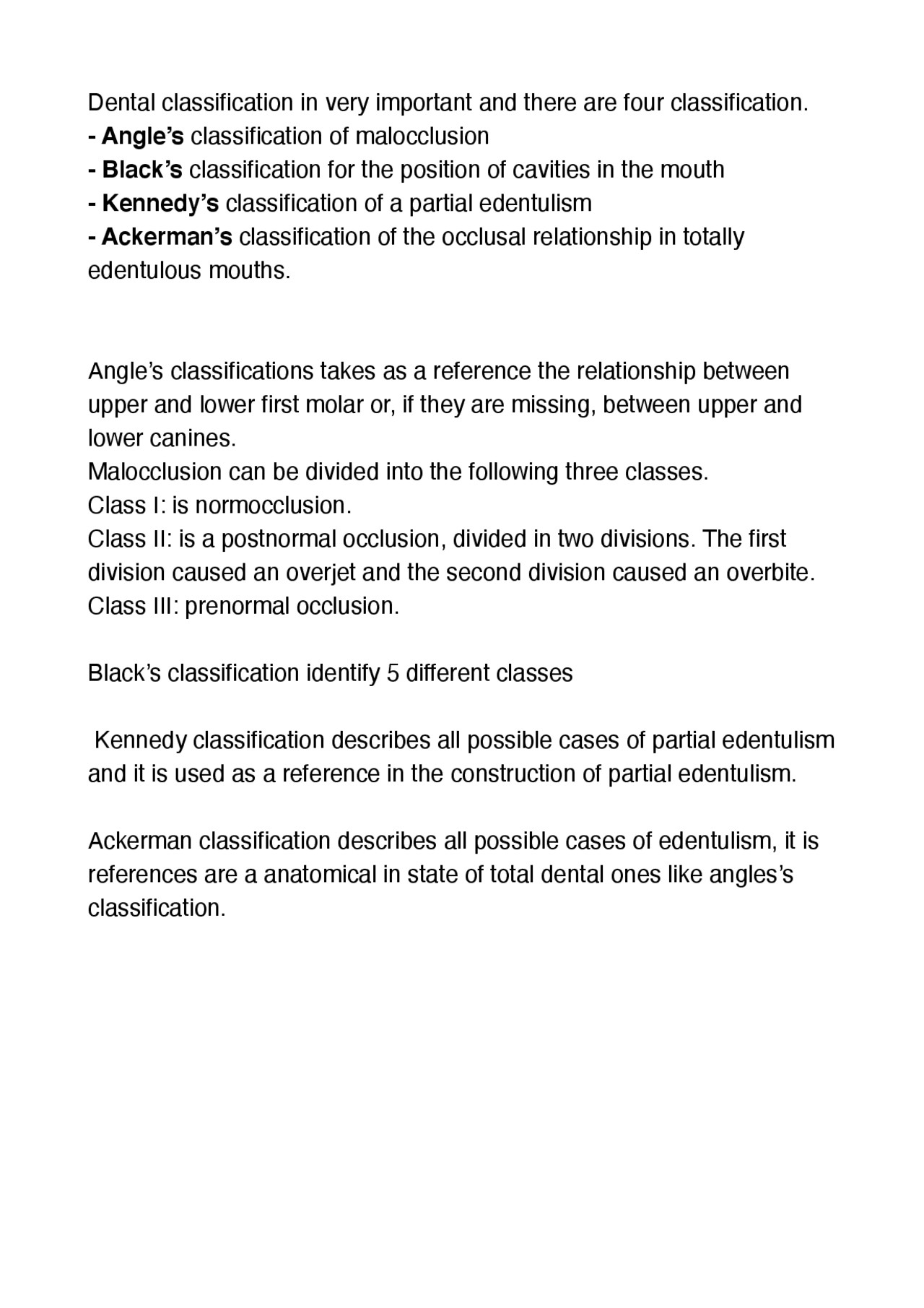 Classification teeth - Docsity