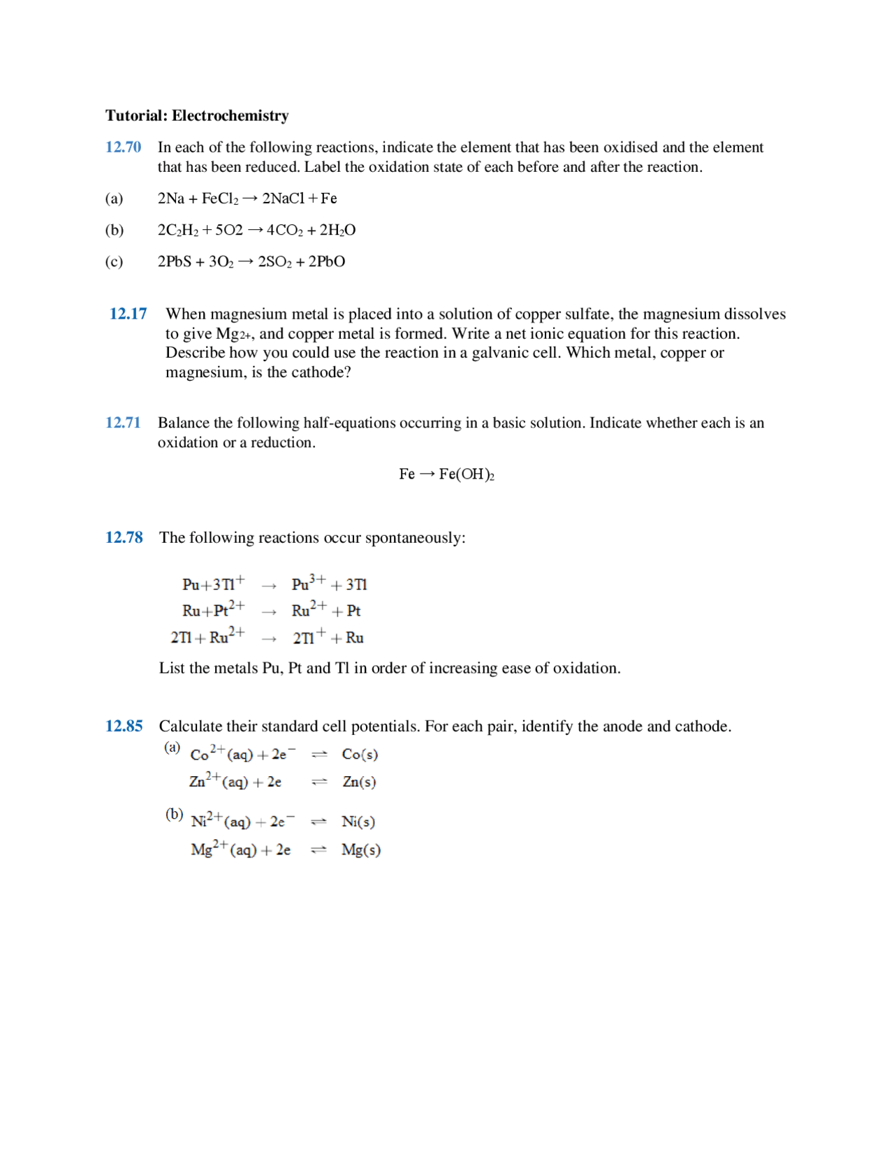 Electrochemistry past year questions Docsity