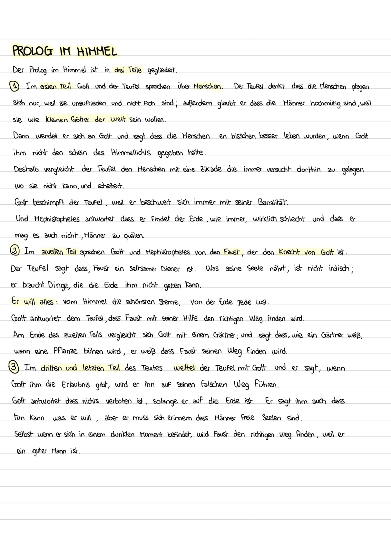 Riassunto e analisi PROLOG IM HIMMEL, FAUST, GOETHE - Docsity