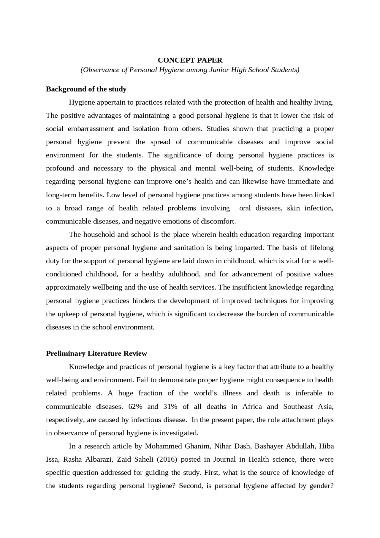 Example of Concept Paper - Docsity