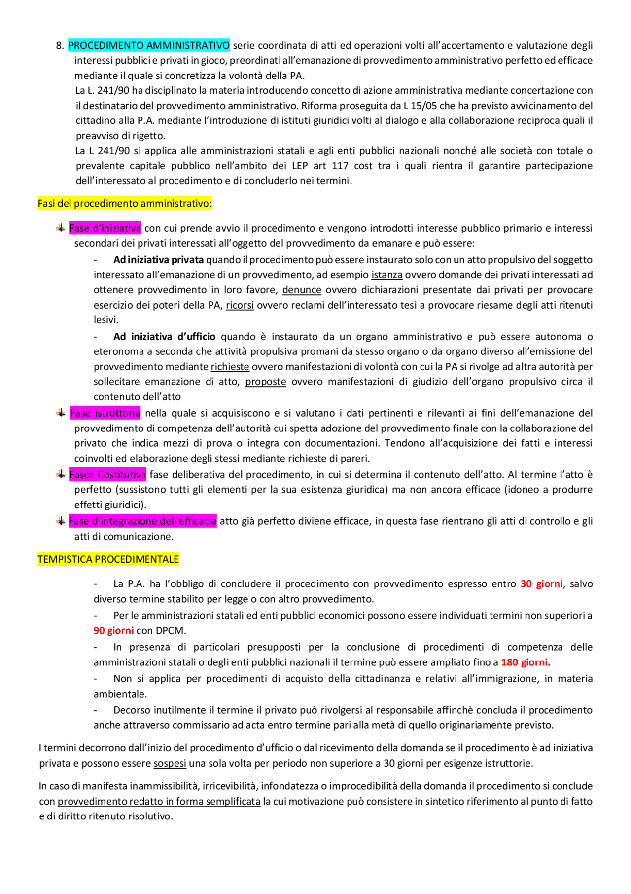 Procedimento amministrativo L. 241/90 per concorsi pubblici Dispense di Diritto Amministrativo
