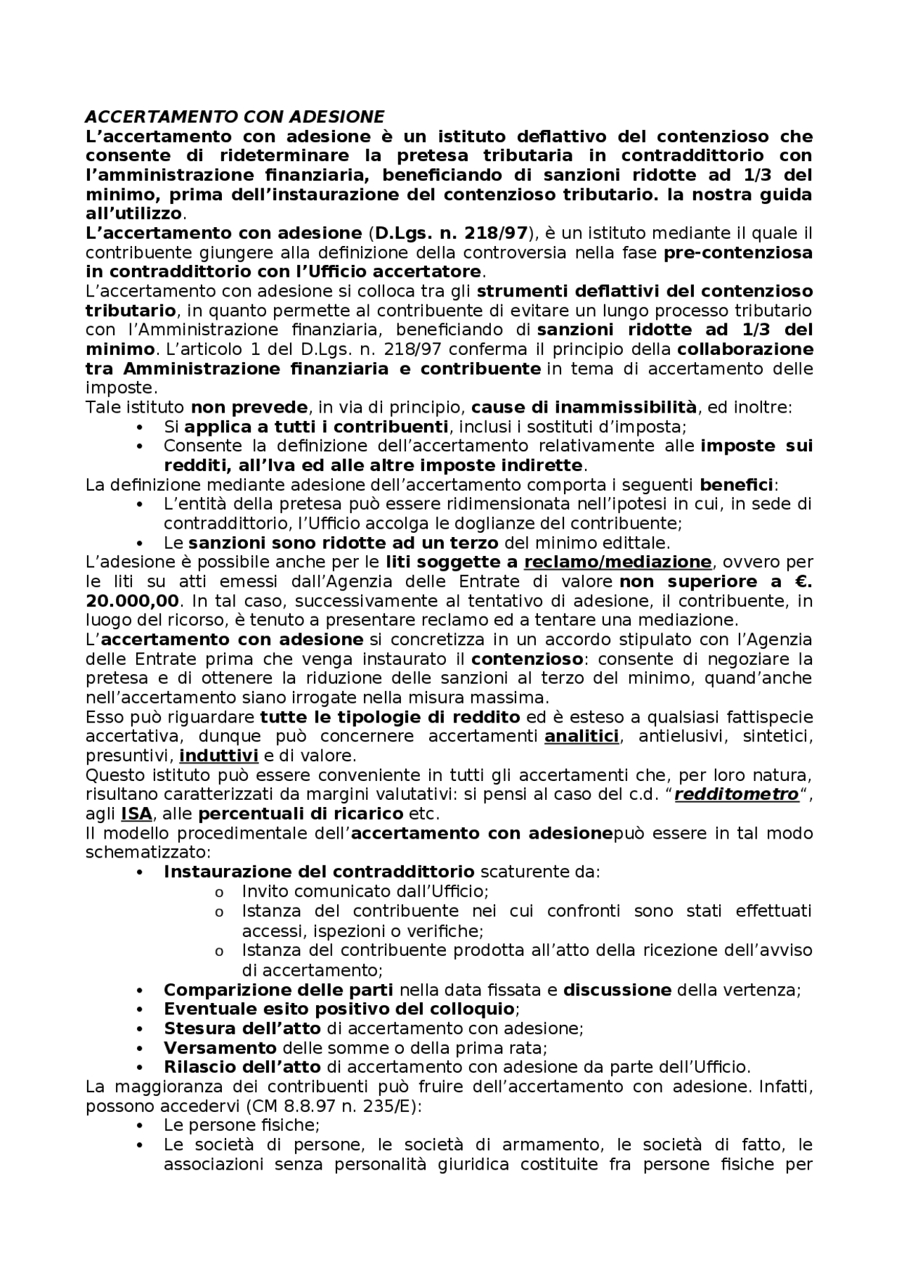 accertamento con adesione fac simile