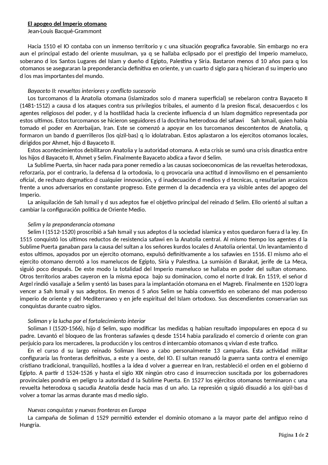 El apogeo del imperio otomano - Docsity