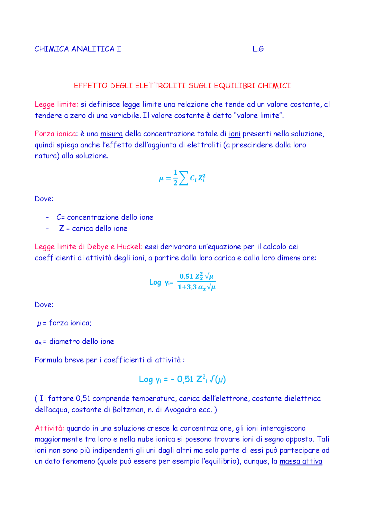 Attività, forza ionica, effetto sale Docsity