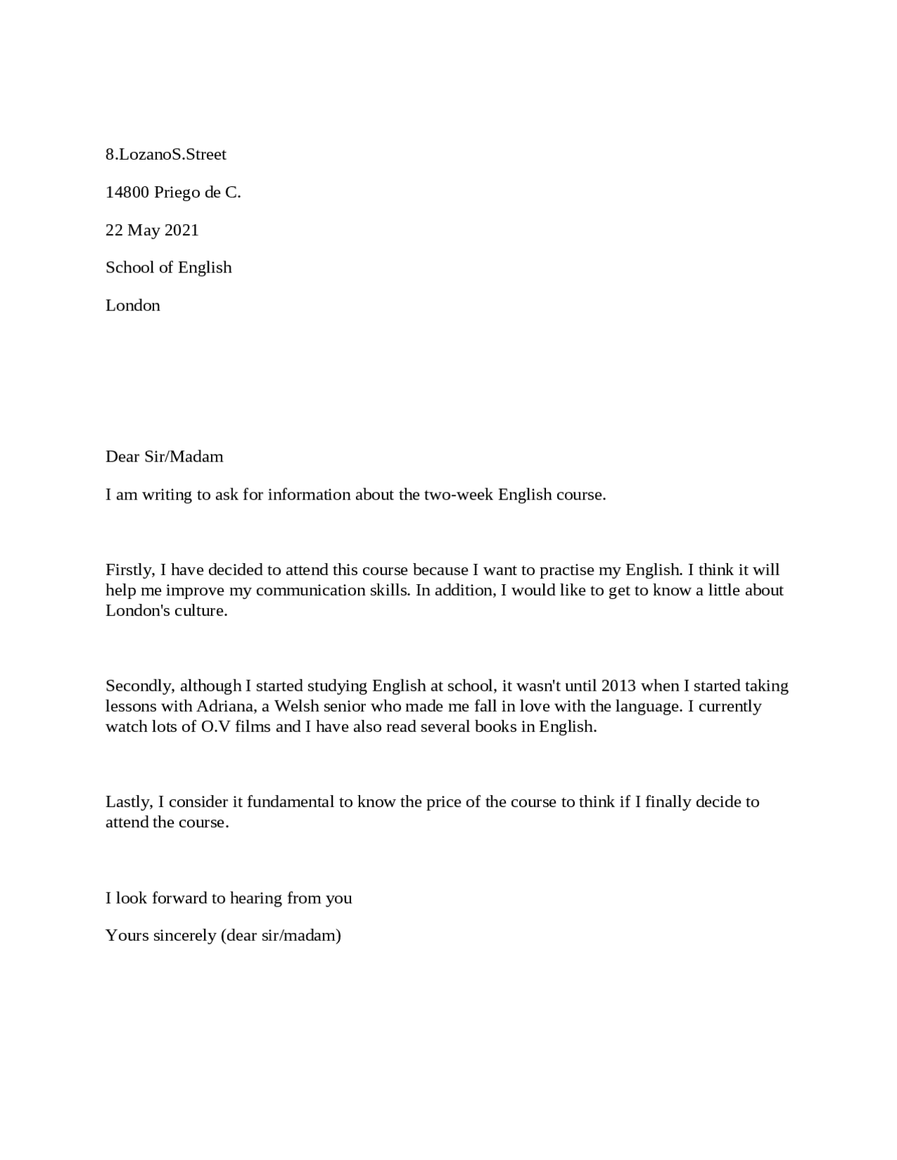 A formal letter to an important person - Docsity