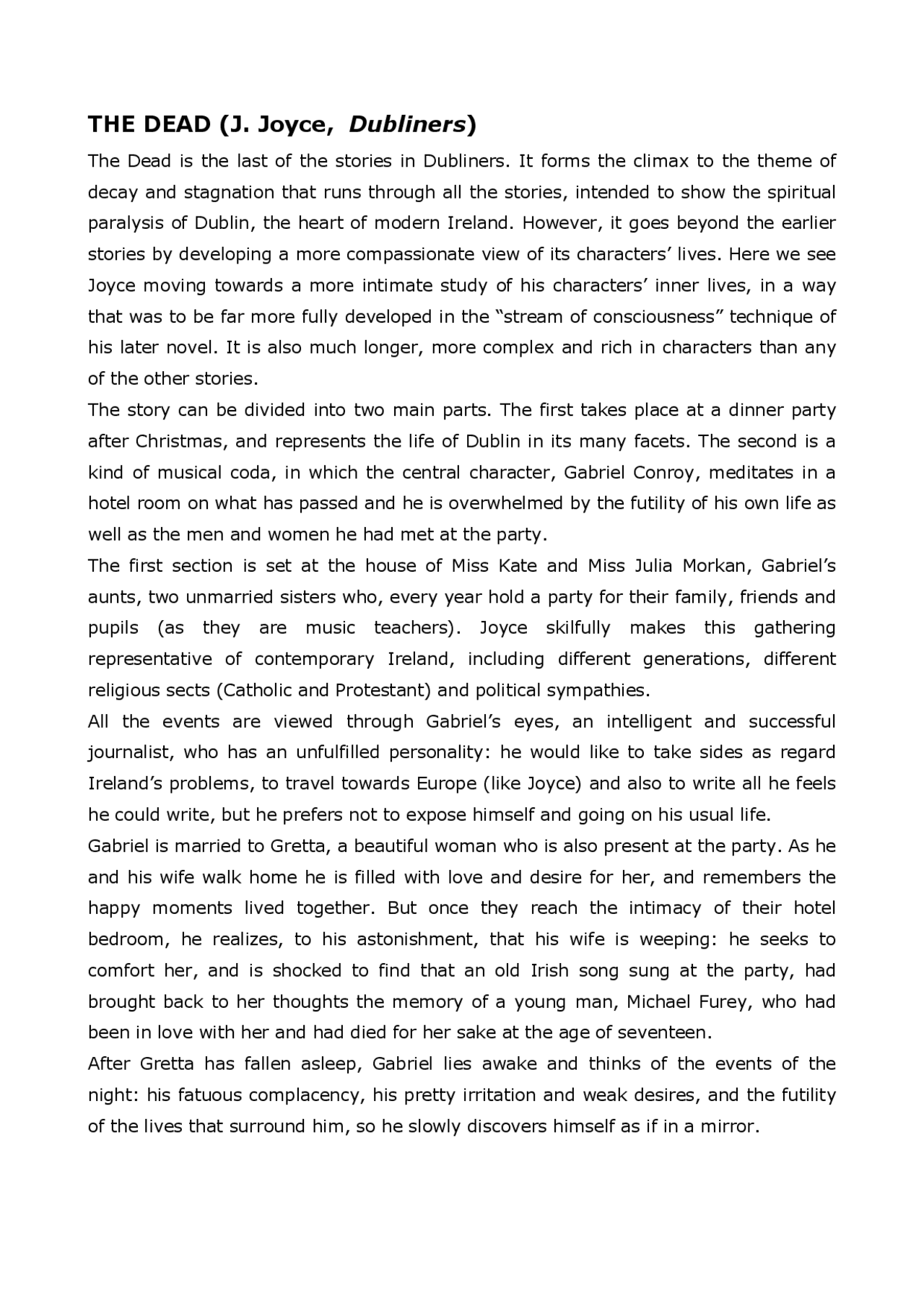 THE DEAD JAMES JOYCE Docsity