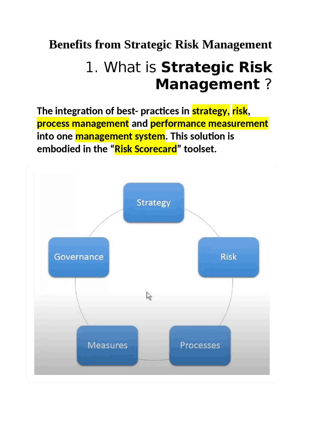 Benefits from Strategic Risk Management - Docsity