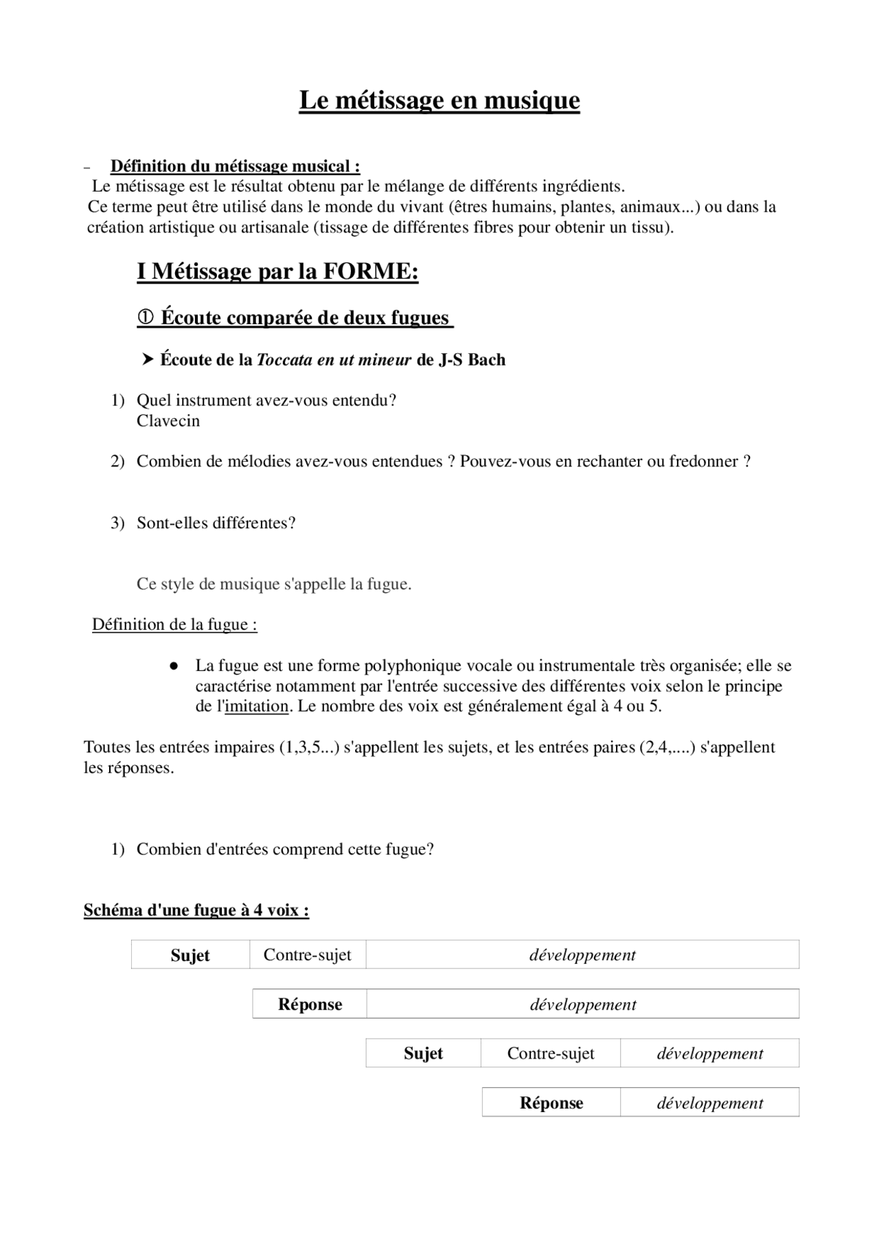 Fiche prof Faucher (Ottawa) Le métissage en musique Docsity