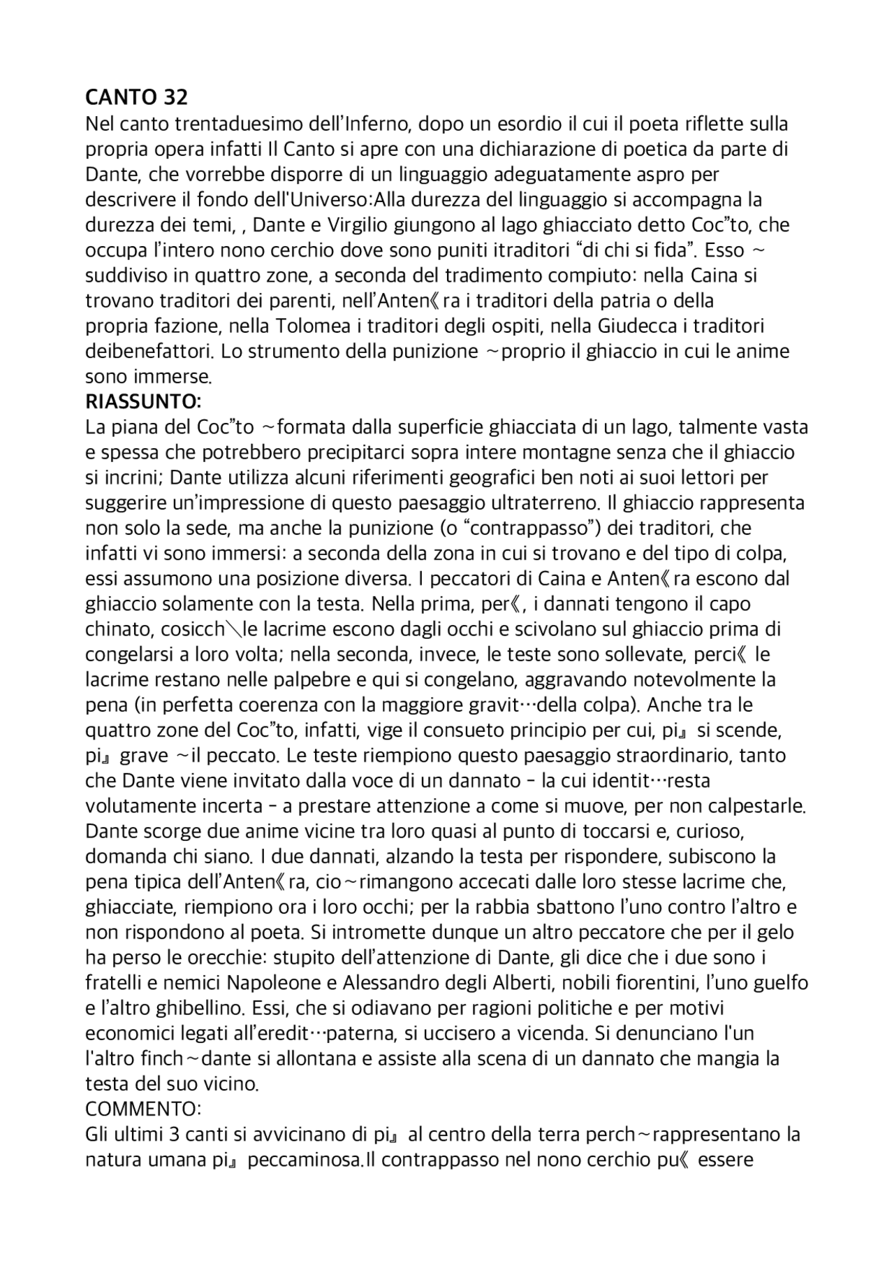 Canto 32/33/34 inferno 1/2/3 purgatorio Docsity