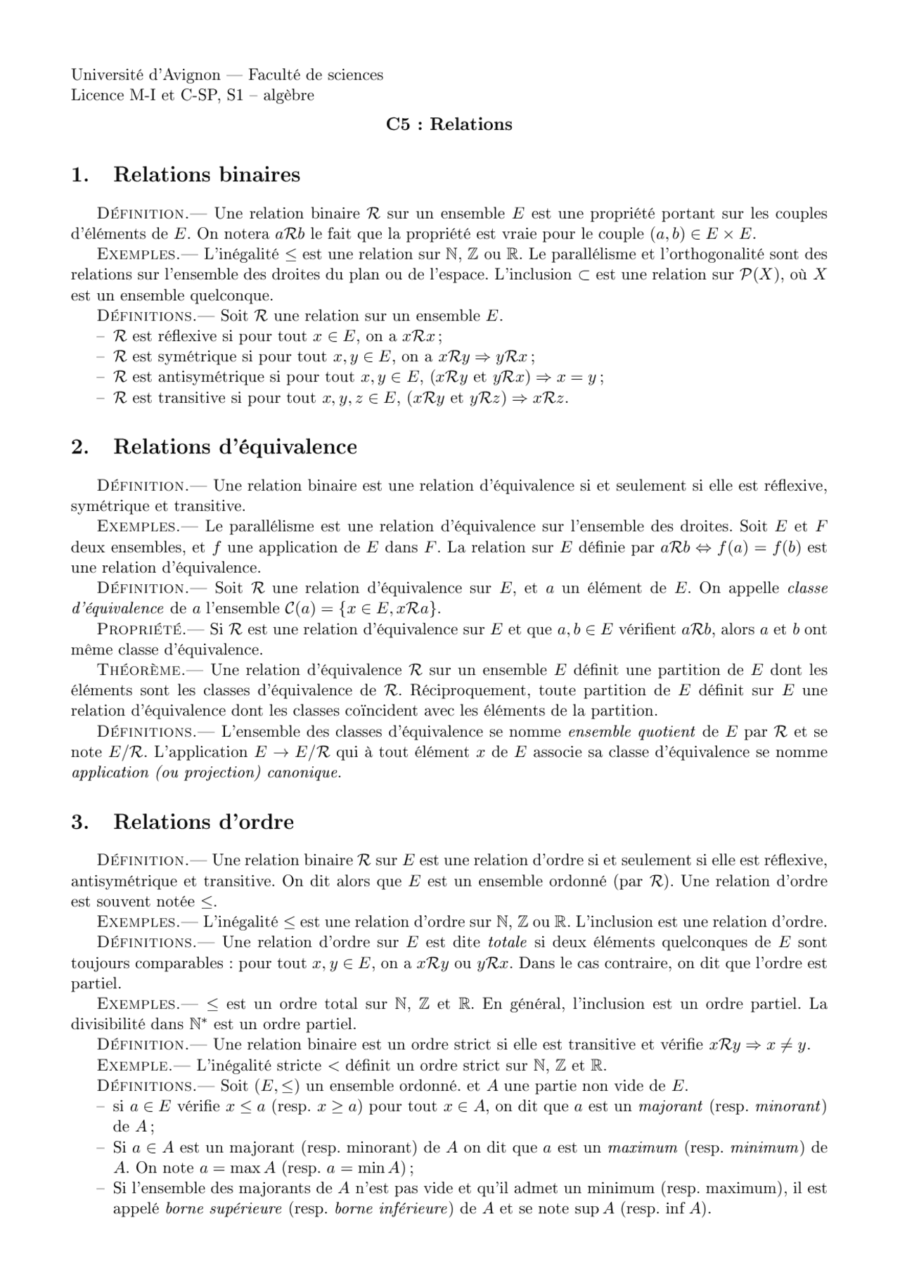 Algèbre - Relations - Docsity