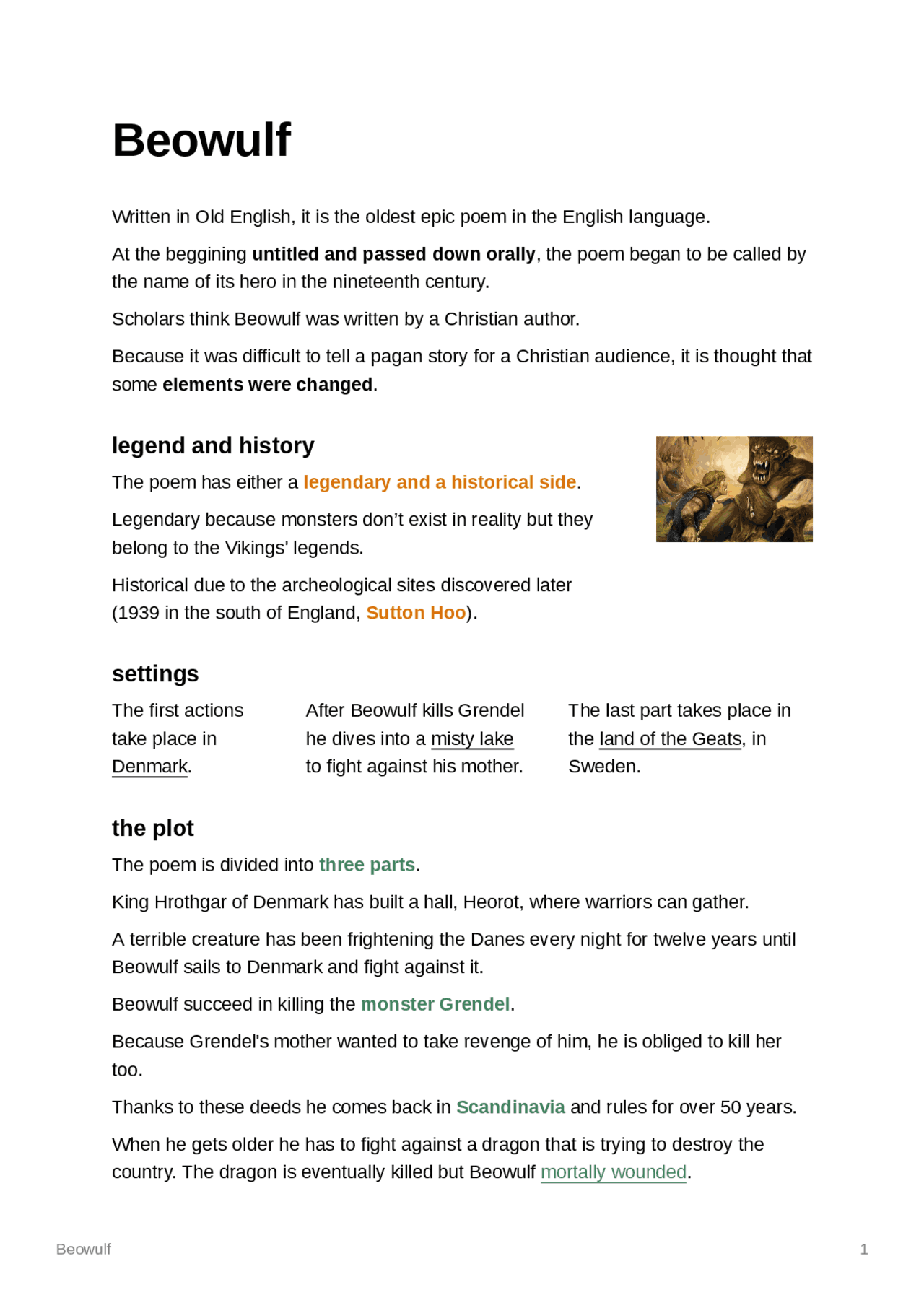 Beowulf: the first English epic poem - Docsity