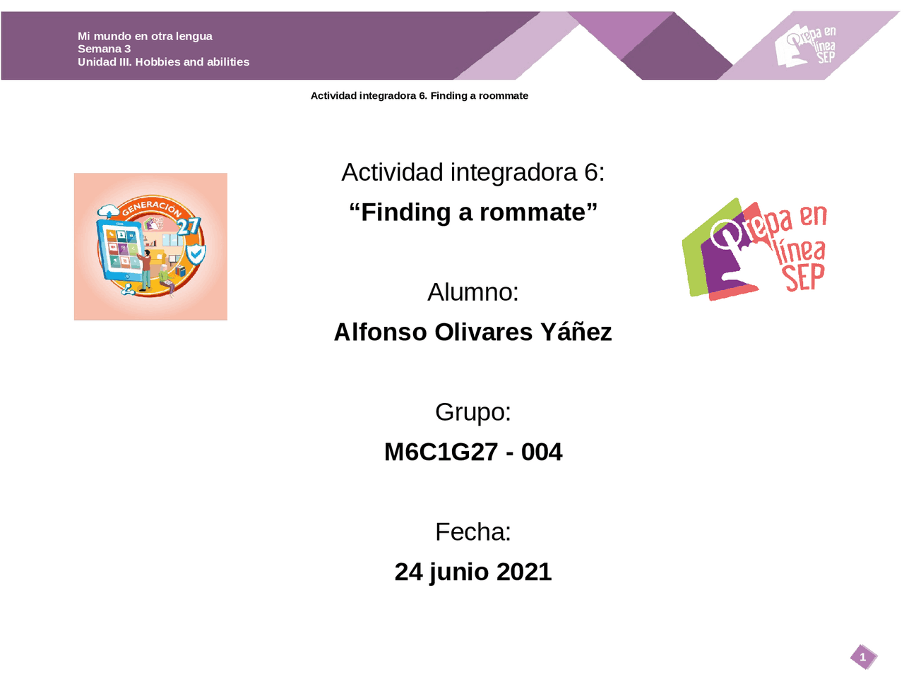 Actividad integradora 6, módulo 6 Prepa en Línea-SEP - Docsity