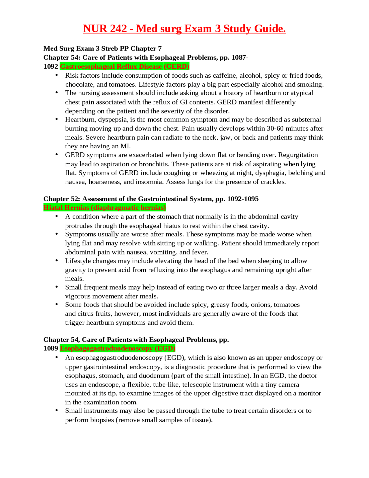 NUR 242 - Med surg Exam 3 Study Guide. - Docsity