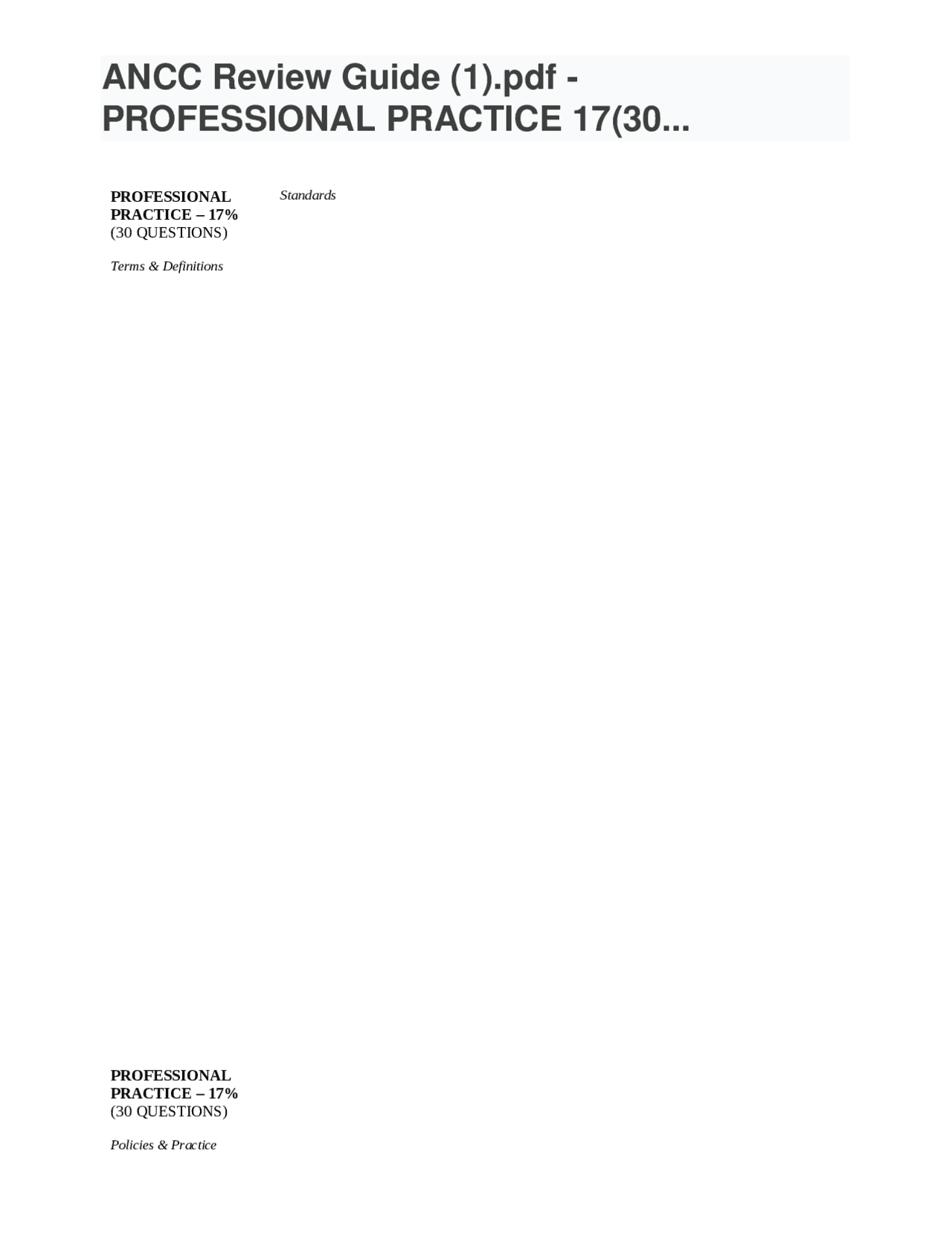 ANCC Review Guide (1).pdf - PROFESSIONAL PRACTICE 17(30... - Docsity