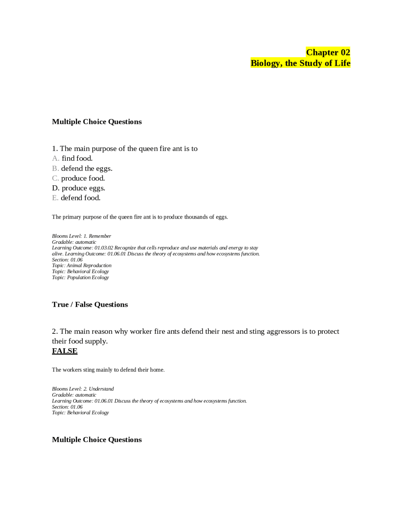 BIOL 100 Chapter 02 Biology, the Study of Life - Docsity