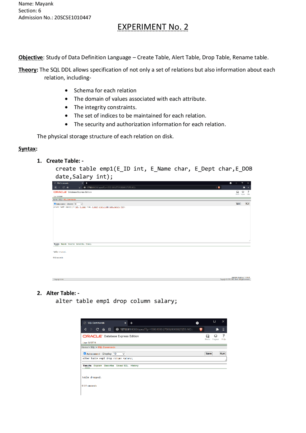 sql e-2 - .. - experiment using sql server dbms... DBMS EXPERIMENT 2 Galgotias University Second year third semester | Lab ...