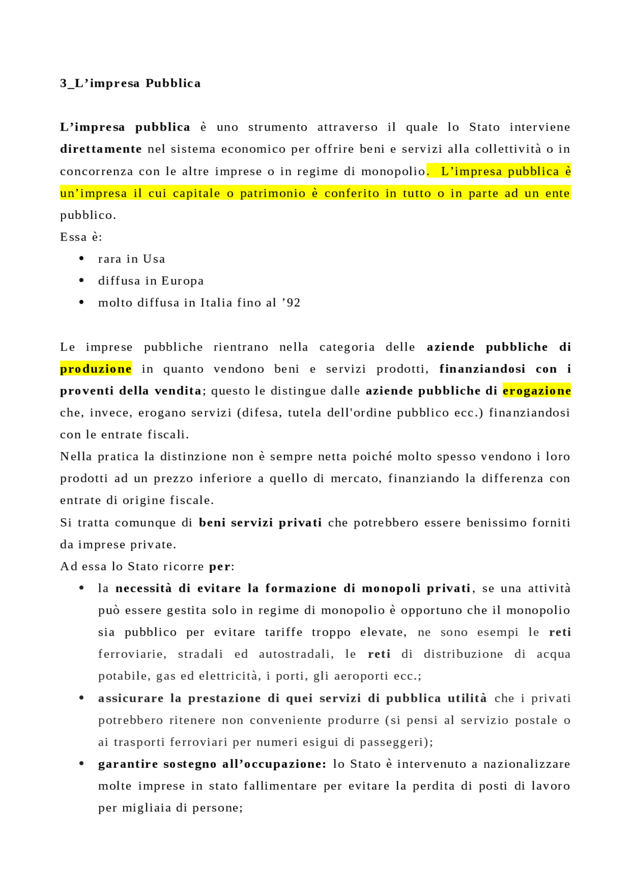 L’impresa Pubblica, i temi e le sue caratteristiche Docsity