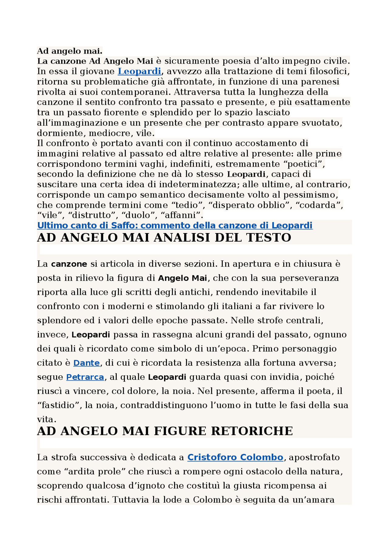 AD ANGELO MAI POESIA LEOPARDI - Docsity