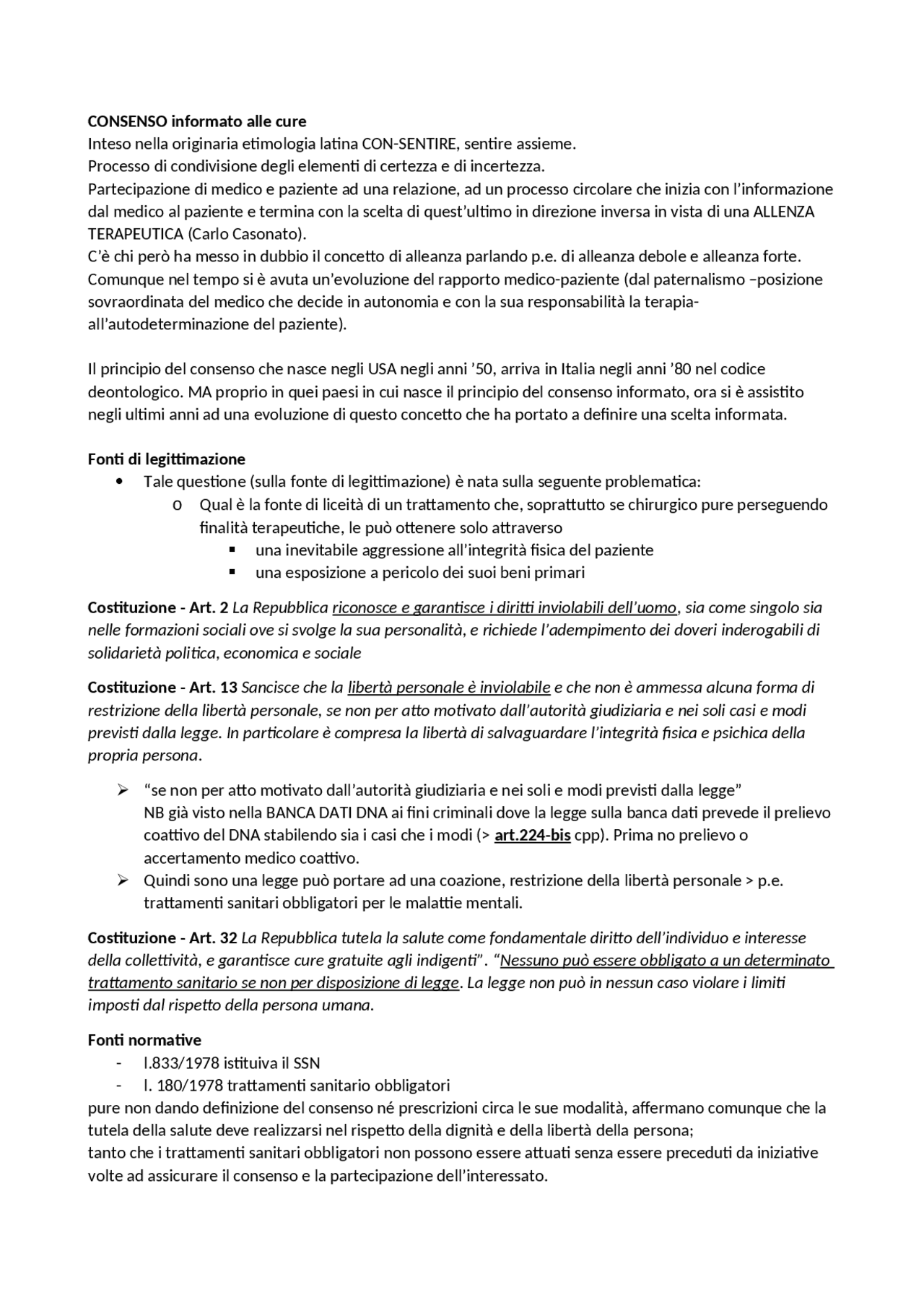 Capitolo consenso informato, medicina legale - Docsity
