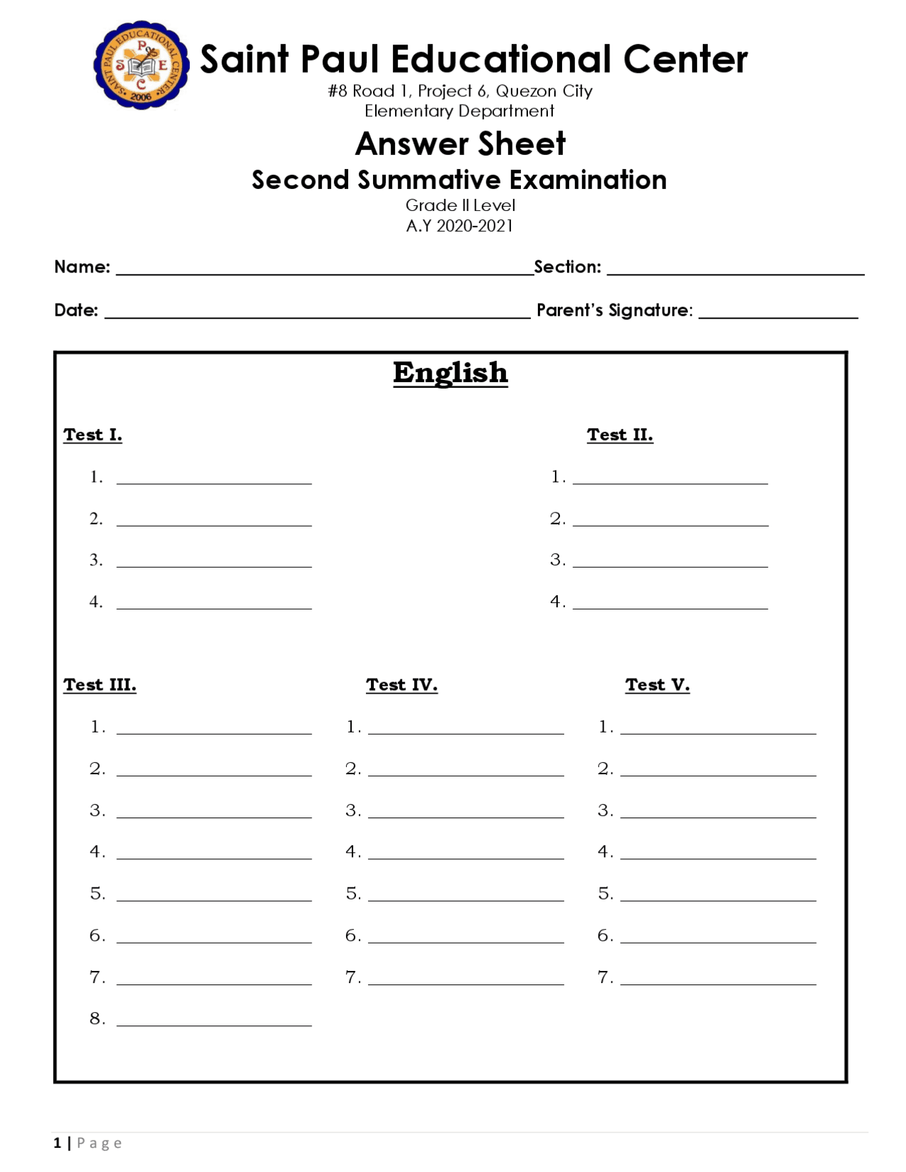 Answer sheet 1213institusyong nangangalaga sa wika at pananaliksik ng ...