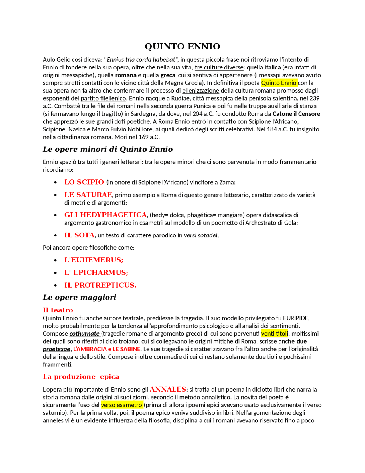 QUINTO ENNIO latino Docsity