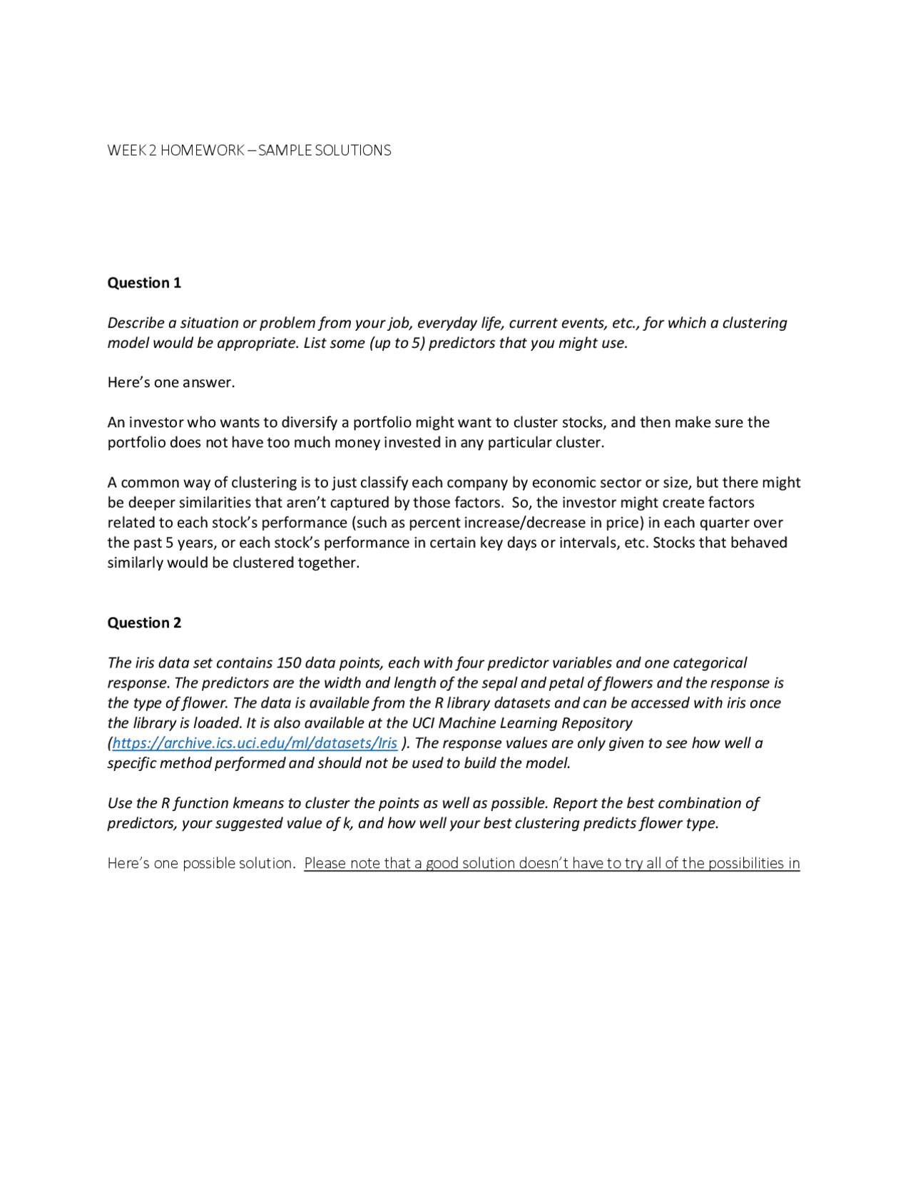 WEEK 2 HOMEWORK – SAMPLE SOLUTIONS | Exams Statistics | Docsity