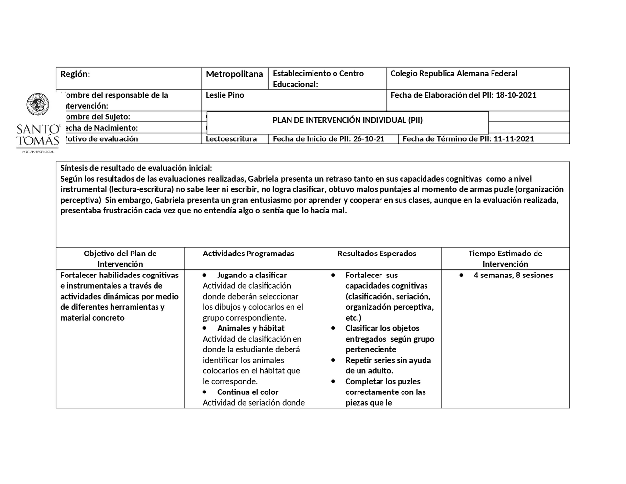 Formato plan de intervención | Guías, Proyectos, Investigaciones de