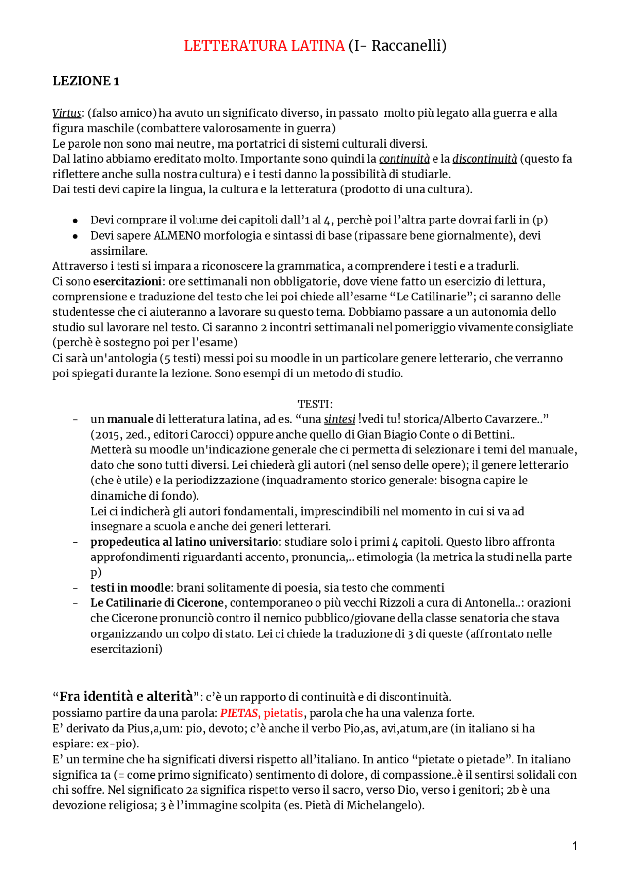 Letteratura latina- modulo introduttivo - Docsity