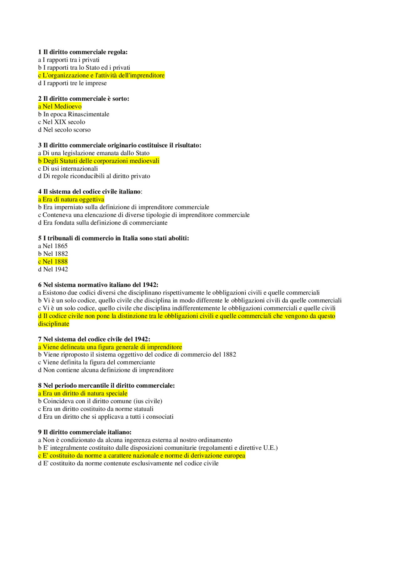 Domande e risposte test lezioni - Docsity