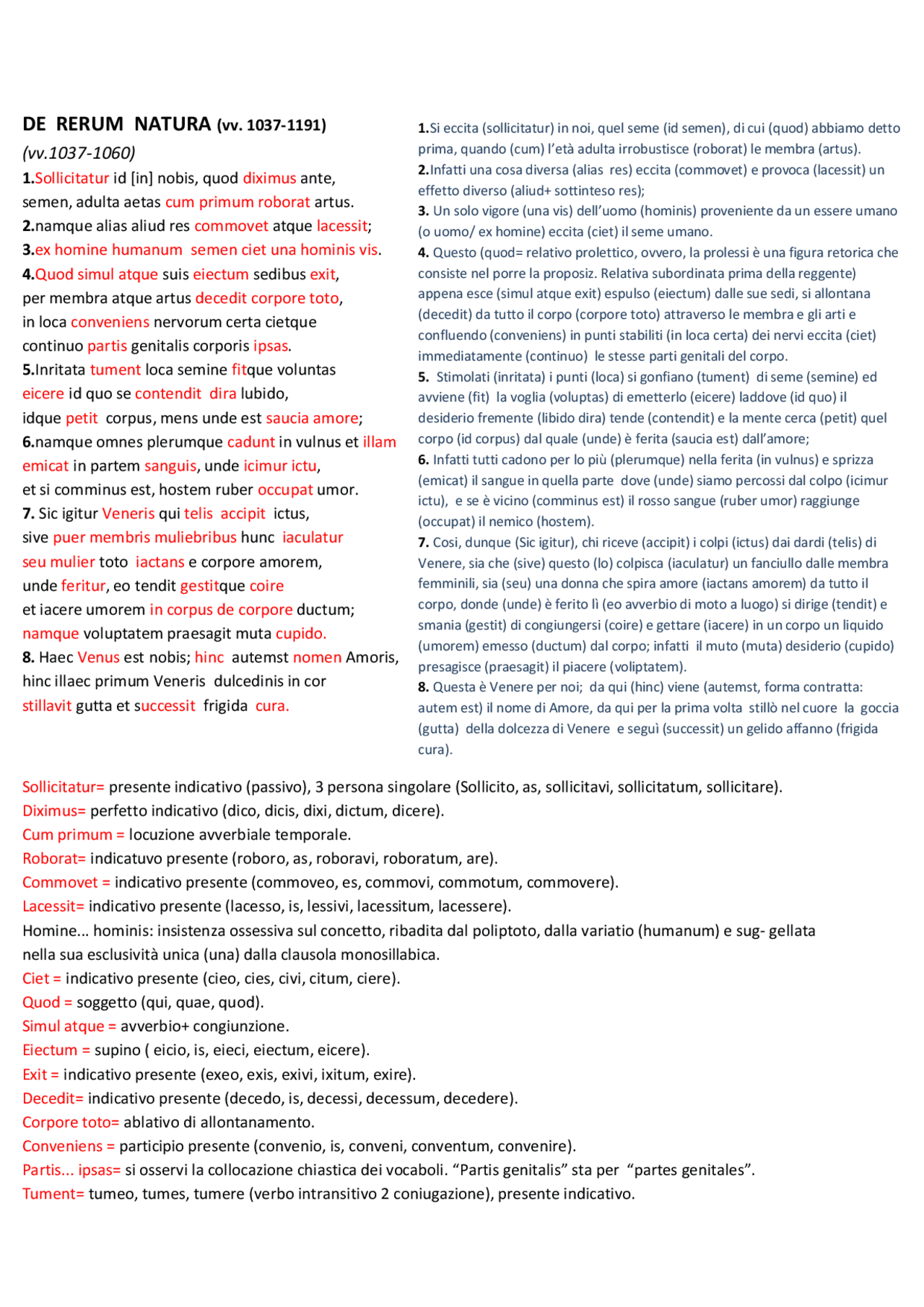 De rerum Natura di Lucrezio | Traduzioni di Lingua Latina | Docsity
