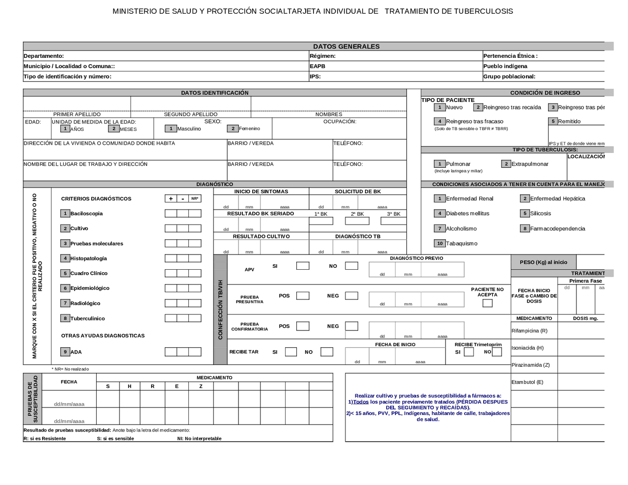 TARJETA DE TRATAMIENTO TB SENSIBLE - Docsity
