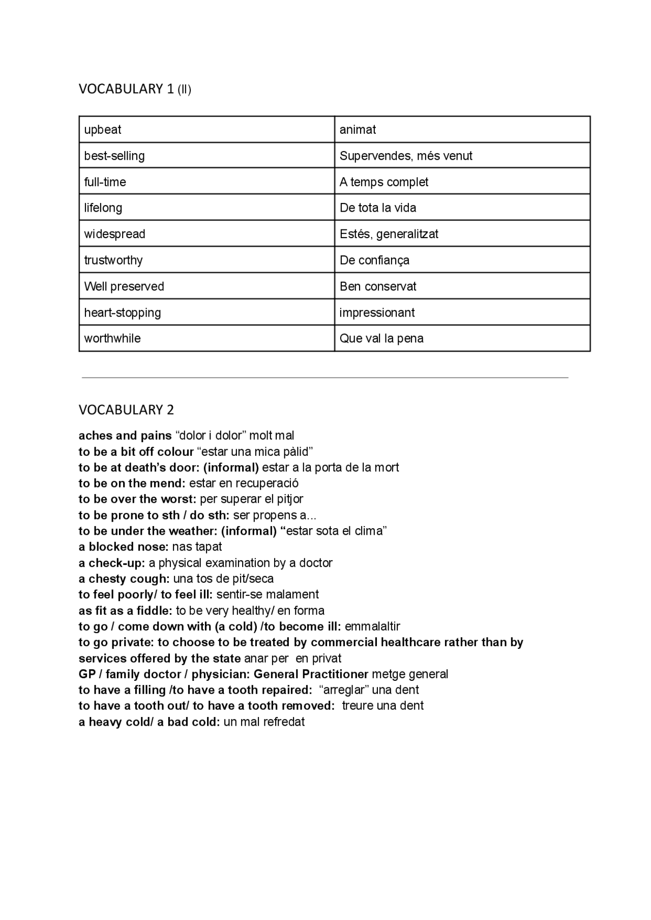 Vocabulary Tema 1 I 2 Docsity