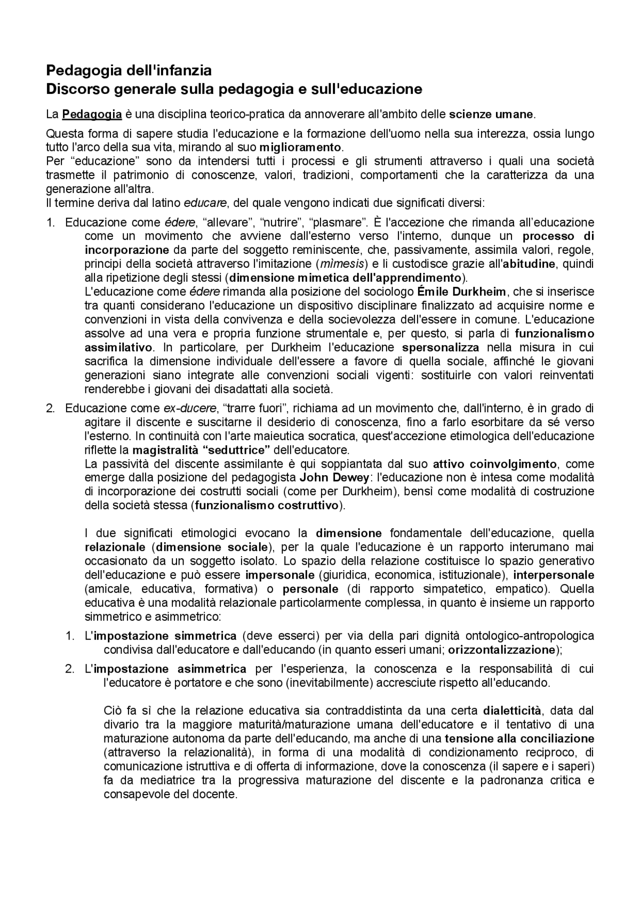 Pedagogia e educazione - Docsity